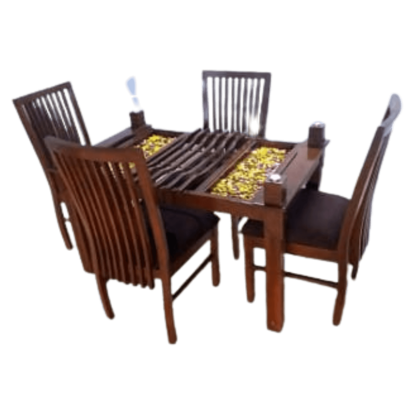 DW Glass Top L-010 Lepis Four Seater Dining Table Set in Brown Colour