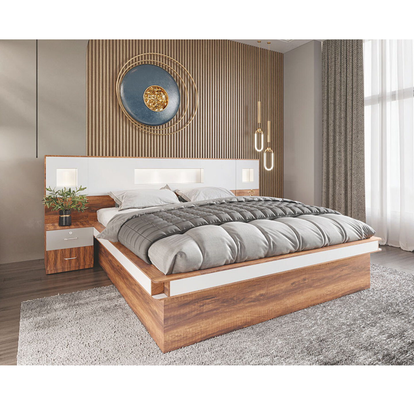 RLF Queen Size Bed 78"x60" Luxury In Brown Colour