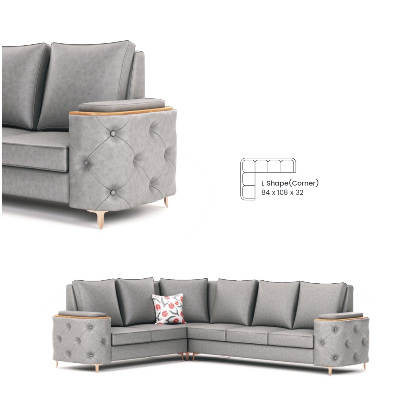 RLF Corner Sofa Set DD-502 In Grey Colour