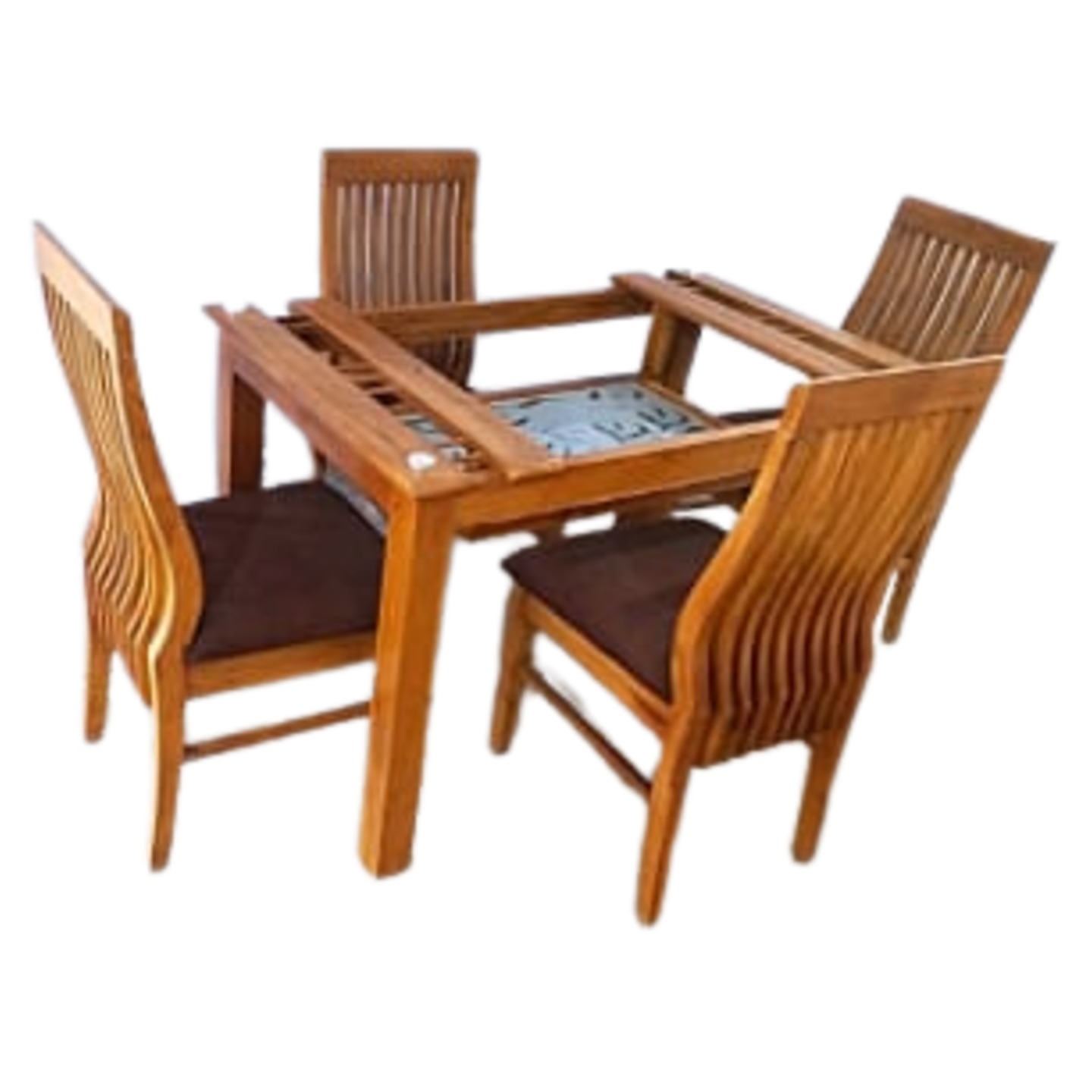 DW Glass Top L-012 Sahil Self Six Seater Dining Table Set in Brown Colour
