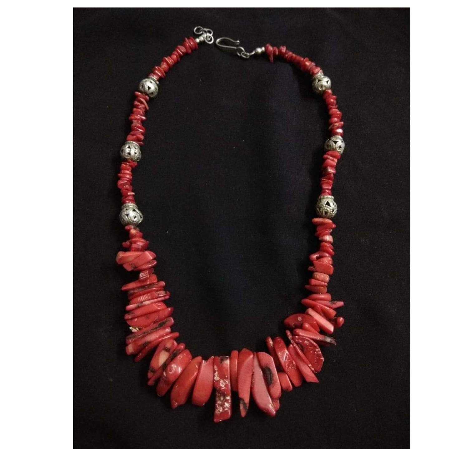 RED CORAL GEMSTONES SILVER NECKLACE-SN4204020