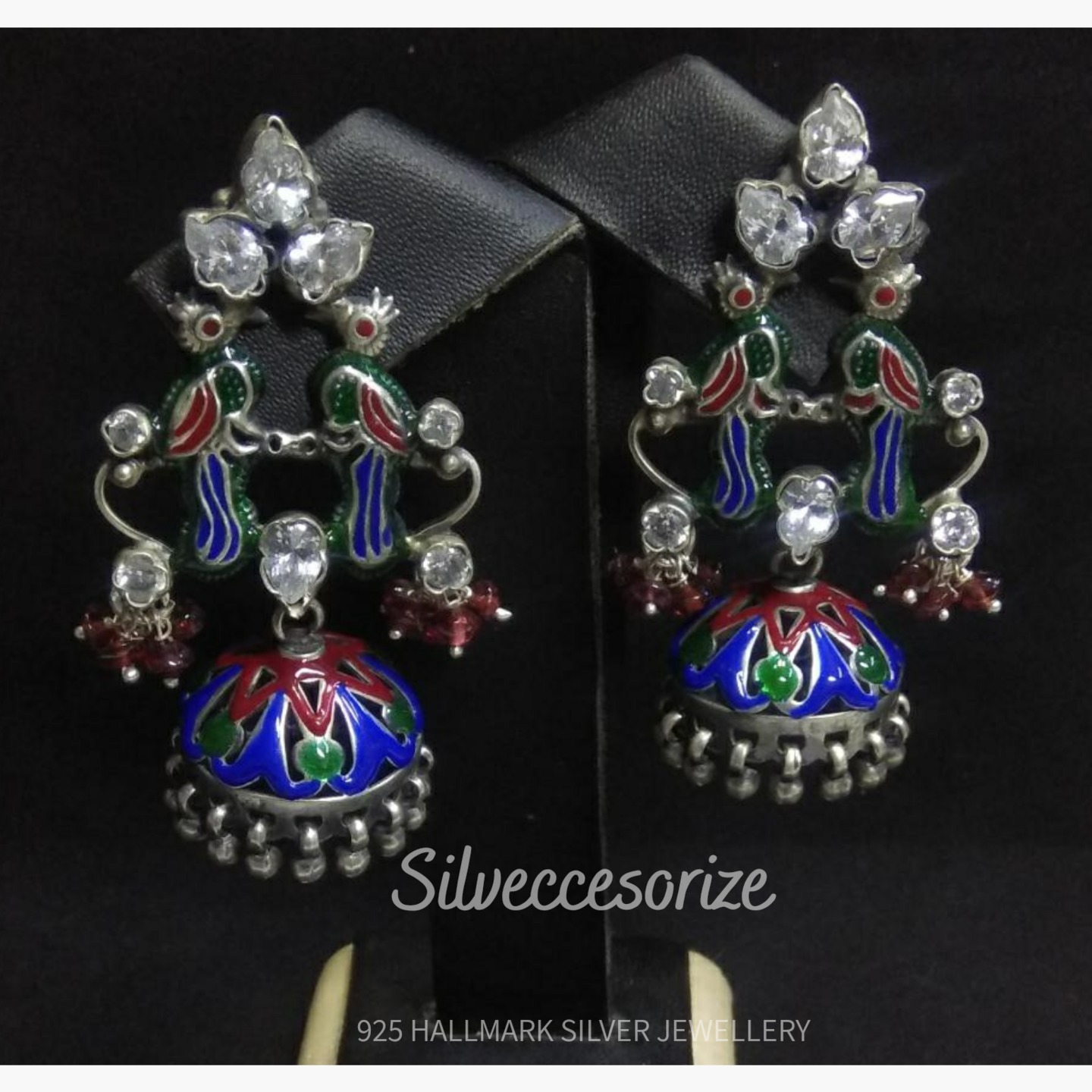 ENAMEL WORK SILVER EARRING-SE121150