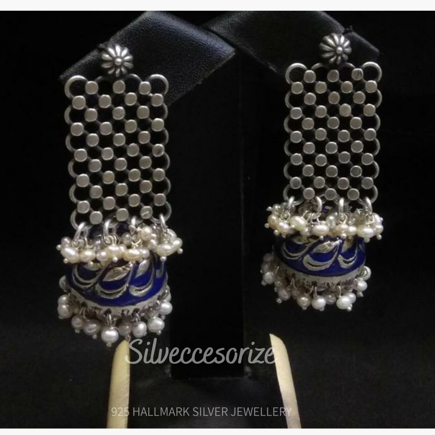 PEARL ENAMEL WORK SILVER EARRING-SE121145