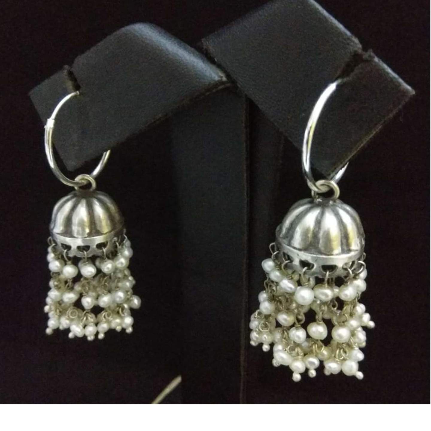 SILVER PEARL JHUMKAS-SE420