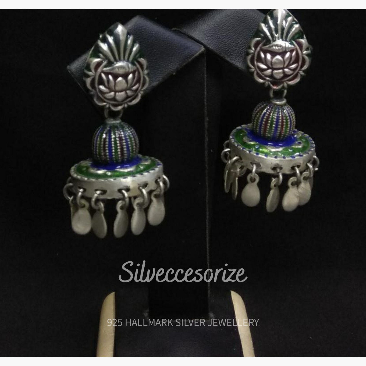 ENAMEL WORK SILVER EARRING-SE121149