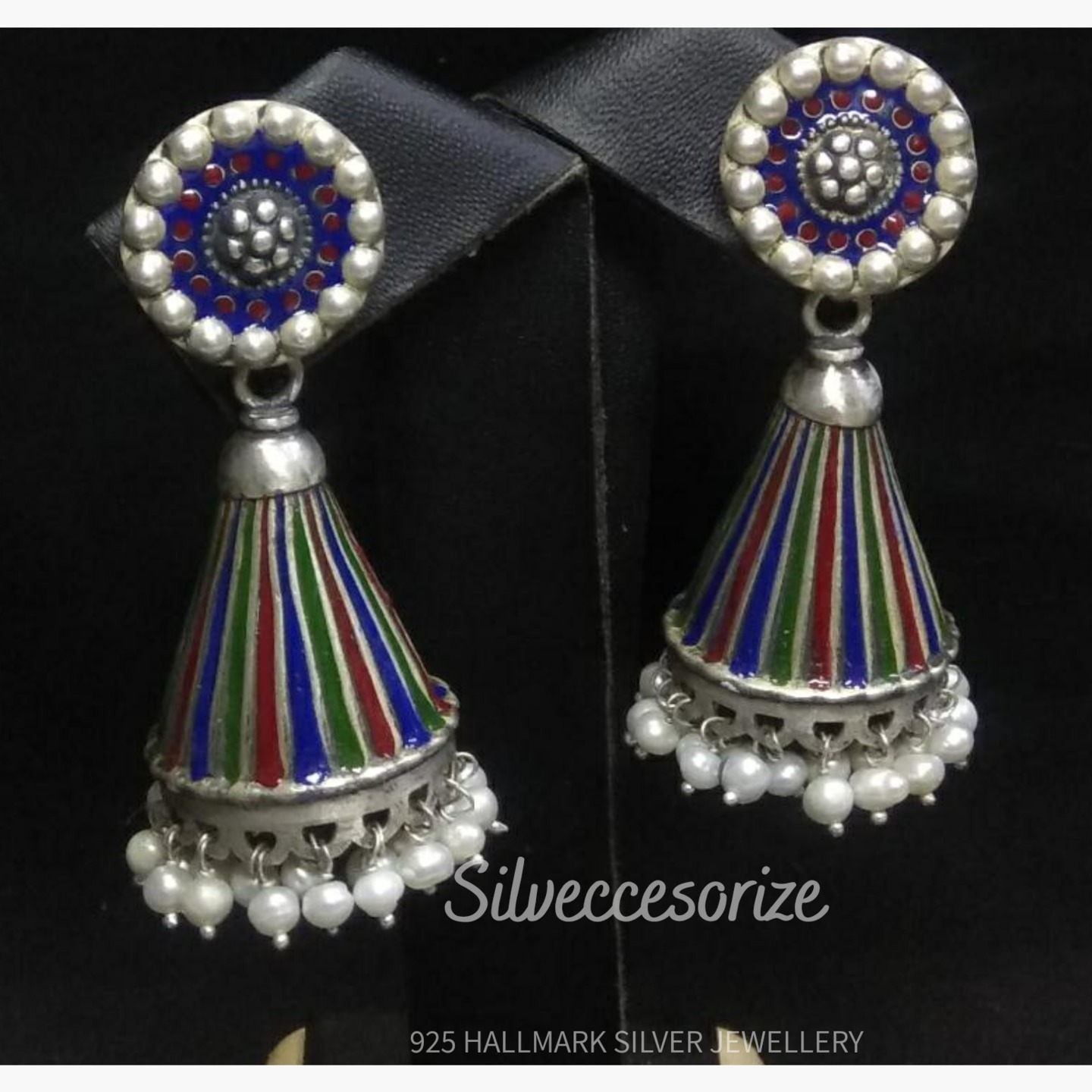 ENAMEL WORK SILVER EARRING-SE121151