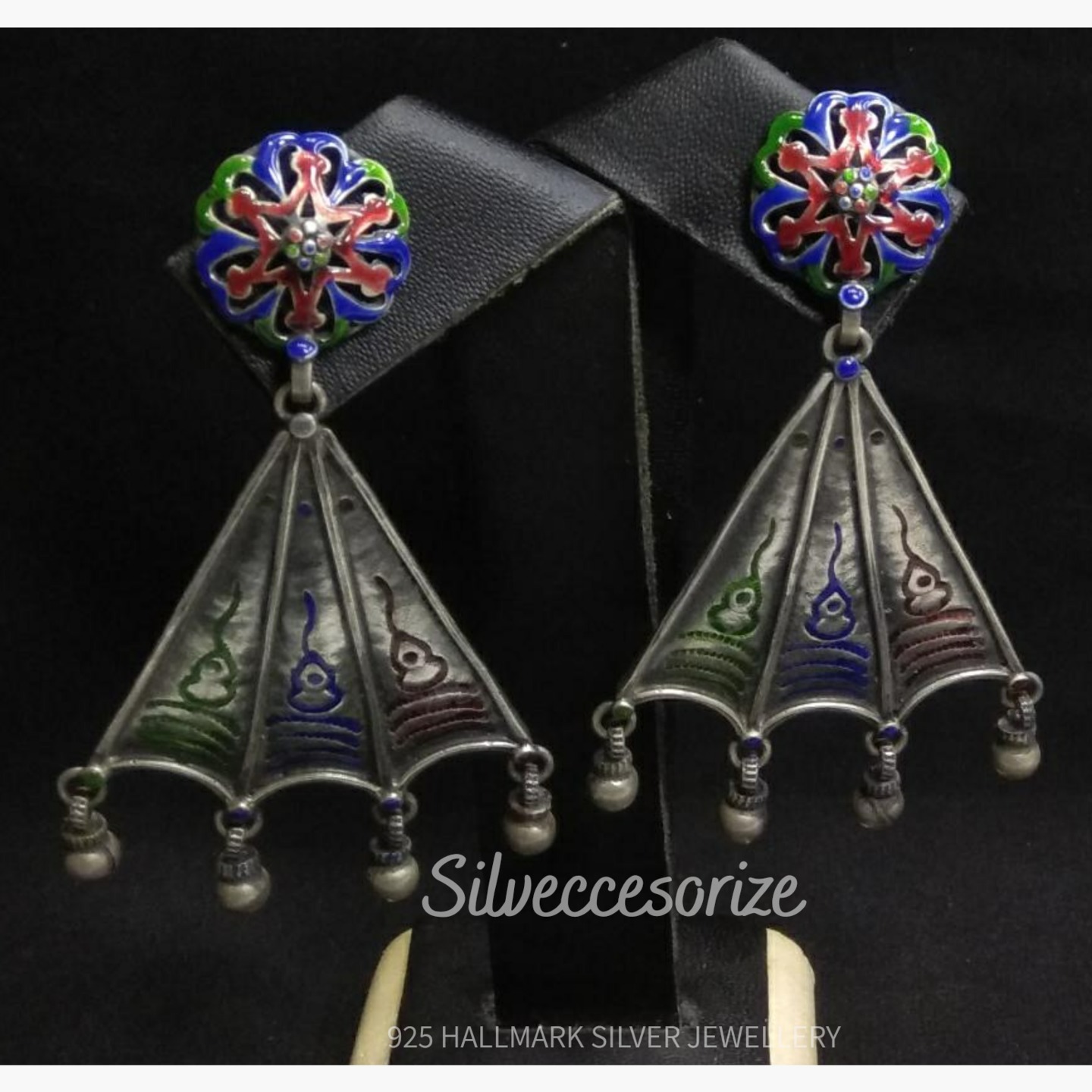 ENAMEL WORK SILVER EARRING-SE121142