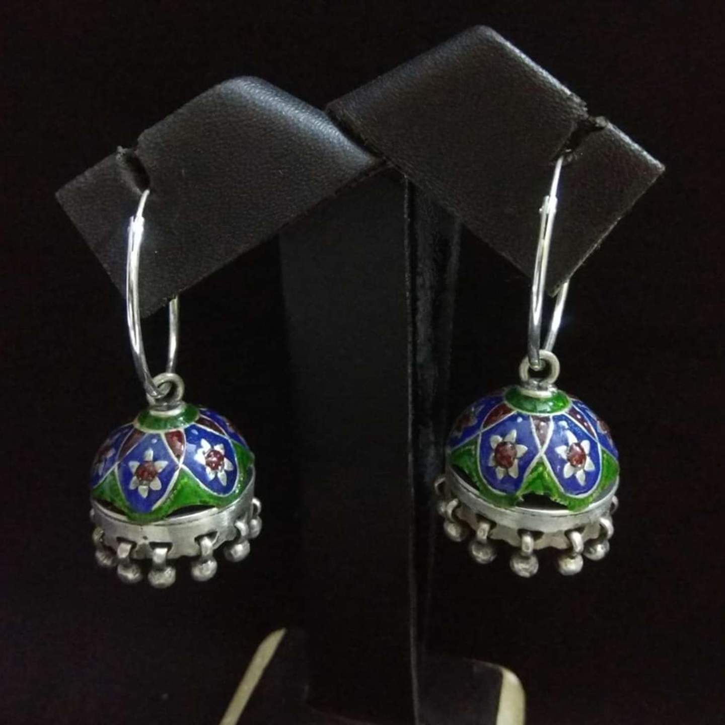 MEENAKARI WORK SILVER EARRING-SE42089