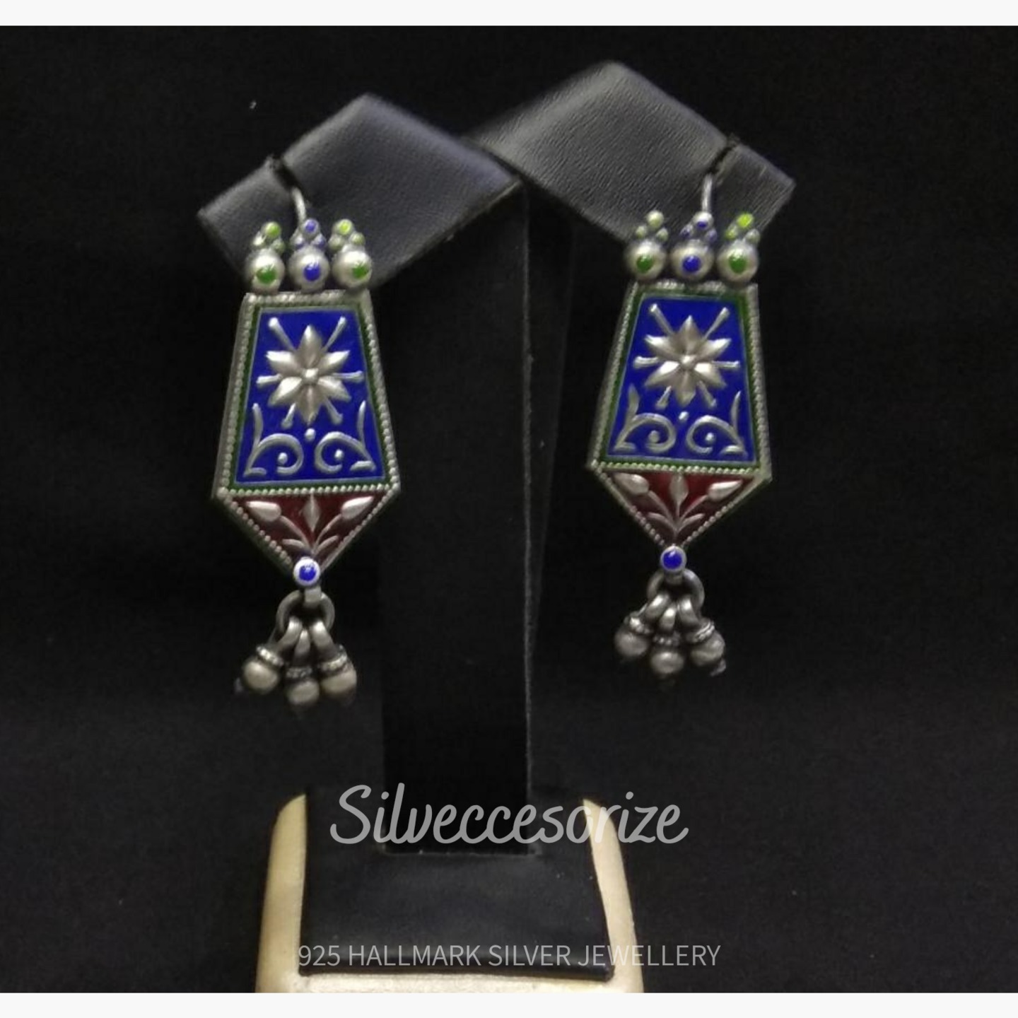 ENAMEL WORK SILVER EARRING-SE121153