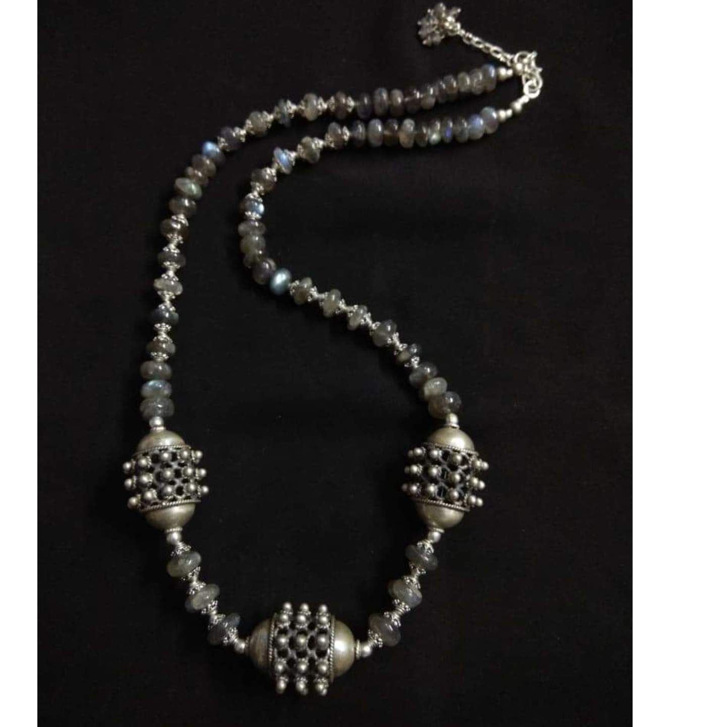 LABRODRITE STONE BEADS SILVER NECKLACE-SN52073