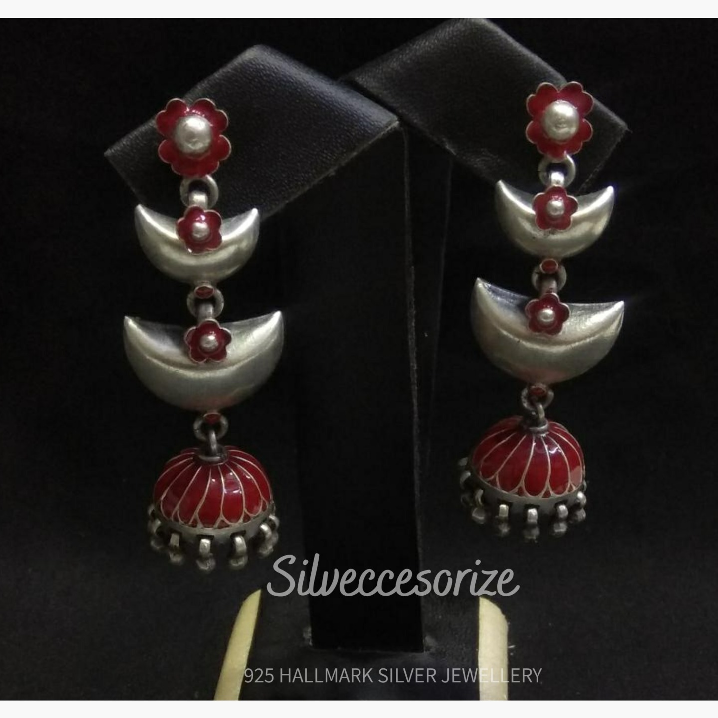 ENAMEL WORK SILVER EARRING-SE121148