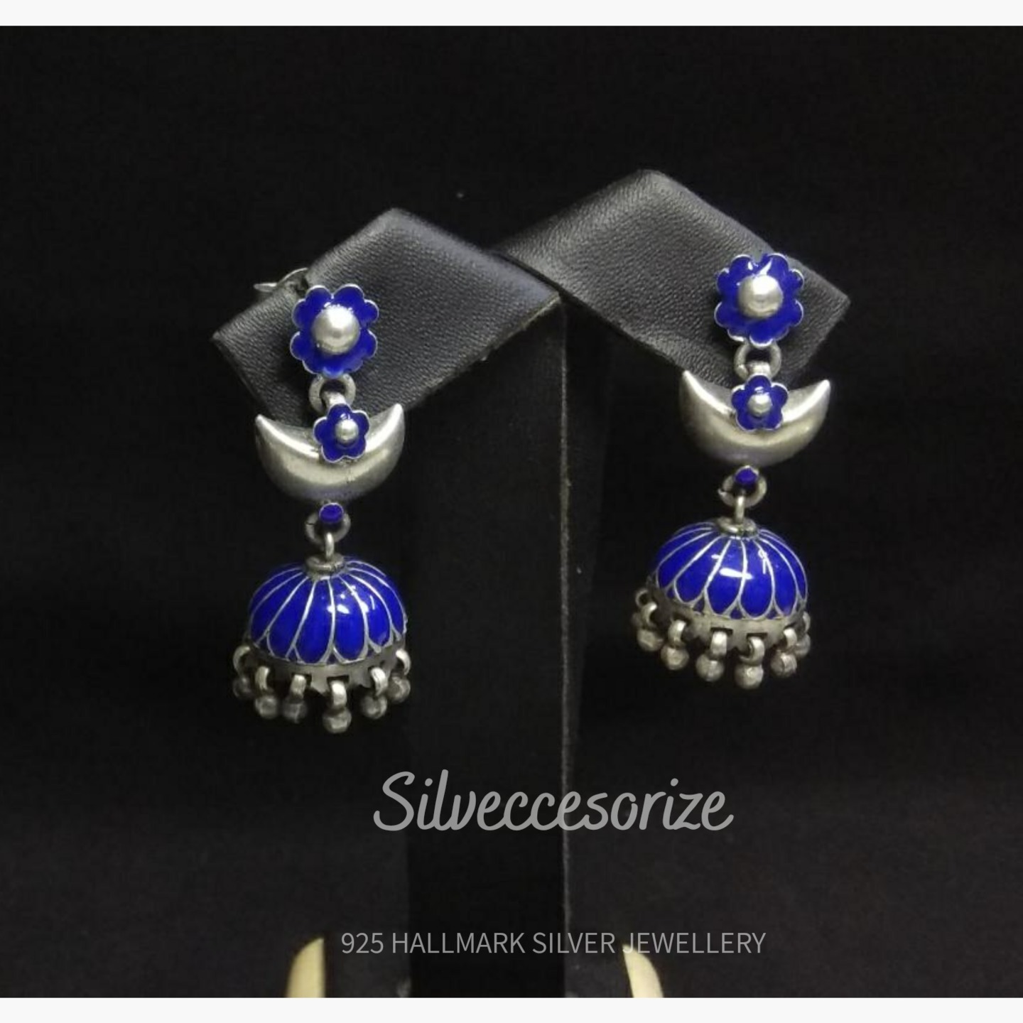 ENAMEL WORK SILVER EARRING-SE121146