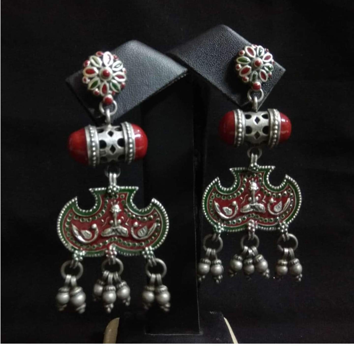 MEENAKARI WORK SILVER EARRING-SE42070