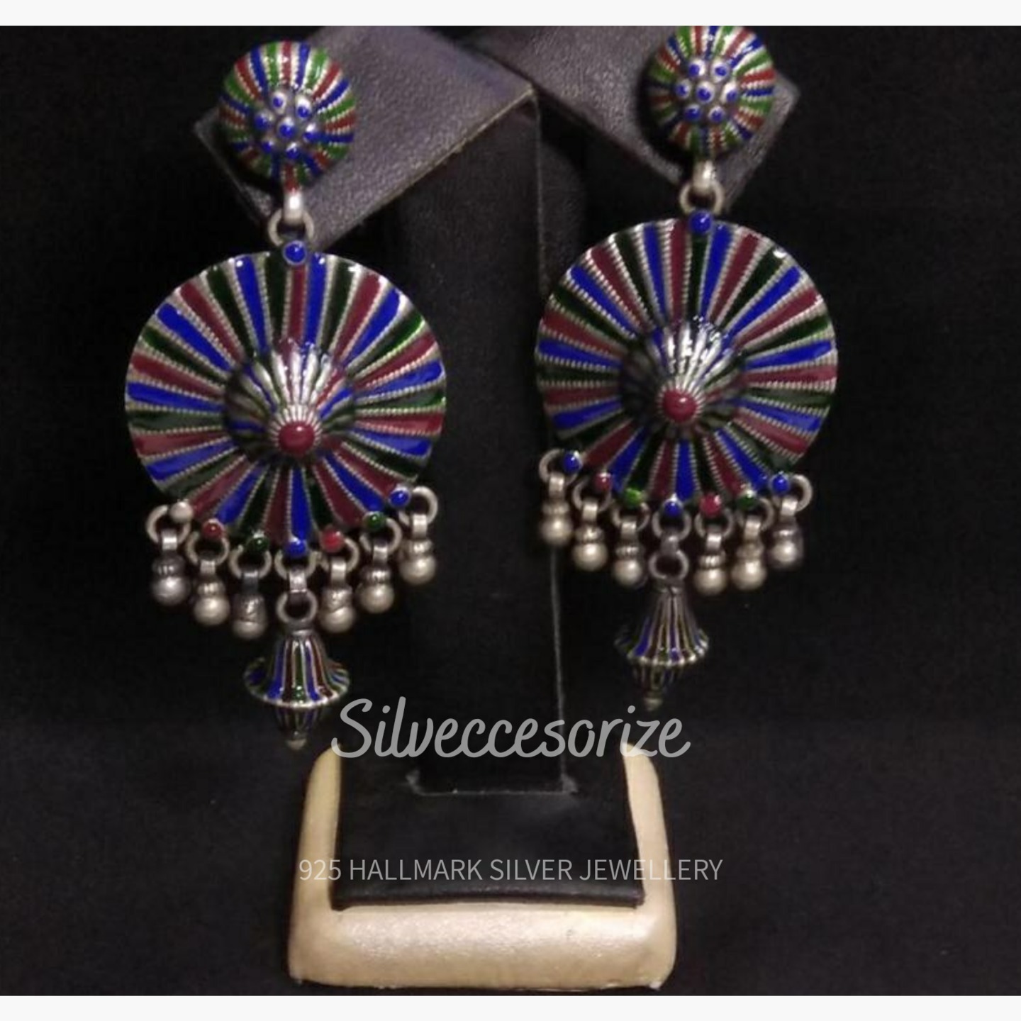 ENAMEL WORK SILVER EARRING-SE121144