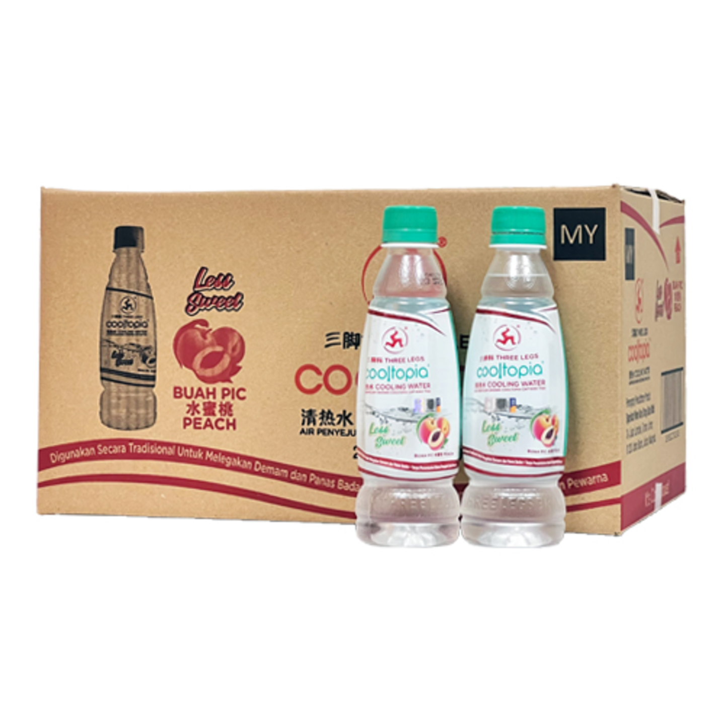 THREE LEGS COOLTOPIA COOLING WATER - PEACH LESS SWEET - 320ML x 24