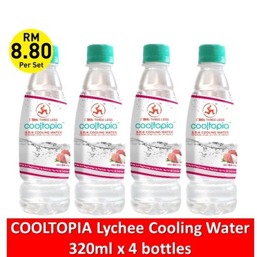 CNY SALE THREE LEGS COOLTOPIA COOLING WATER - LYCHEE- 320ML x 4