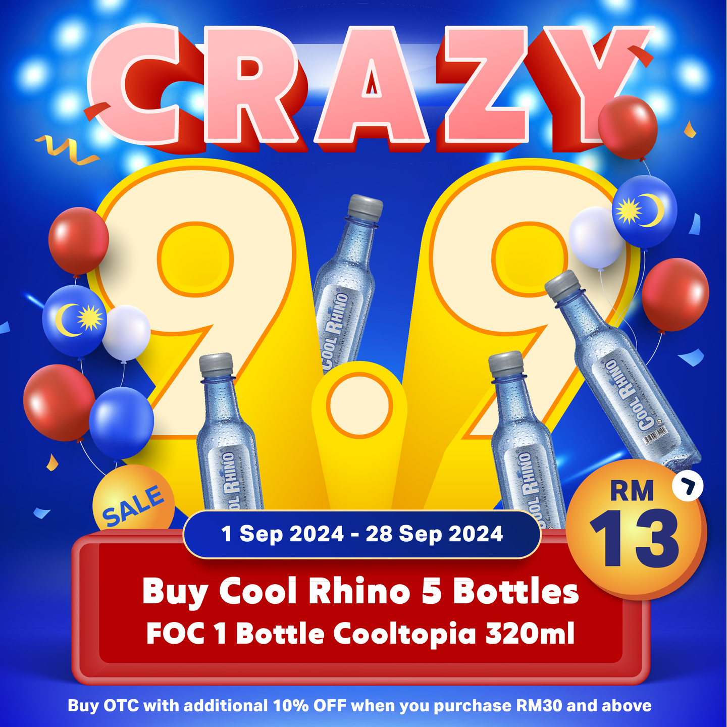 PACKAGE 3 : COOL RHINO COOLING WATER 350ML x 5 + FREE COOLTOPIA COOLING WATER - ASSORTED FLAVOUR - 320ML X 1