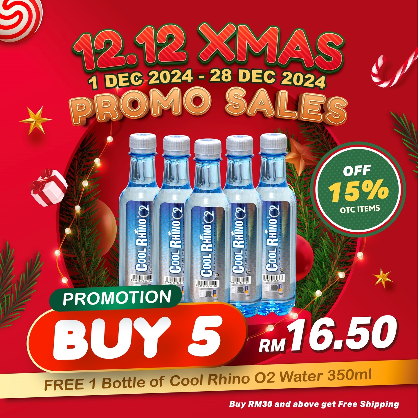 PACKAGE 4 : COOL RHINO O2 COOLING WATER 350ML x 5 + FREE COOL RHINO O2 COOLING WATER 350ML X 1