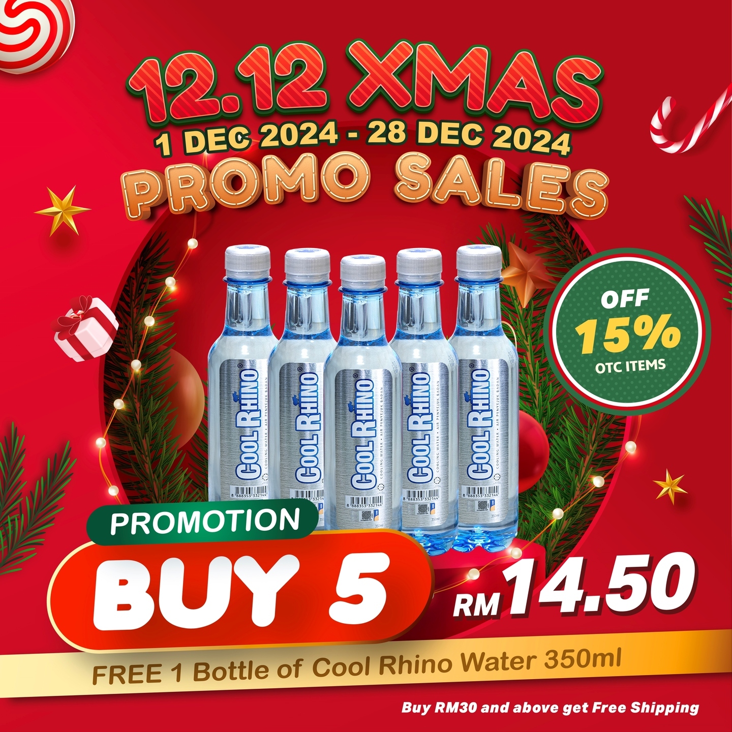 PACKAGE 3 : COOL RHINO COOLING WATER 350ML x 5 + FREE COOL RHINO COOLING WATER 350ML X 1