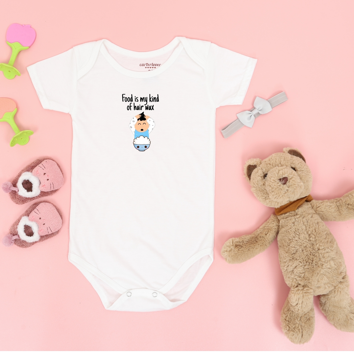 "Food is my kind of hair wax” baby romper