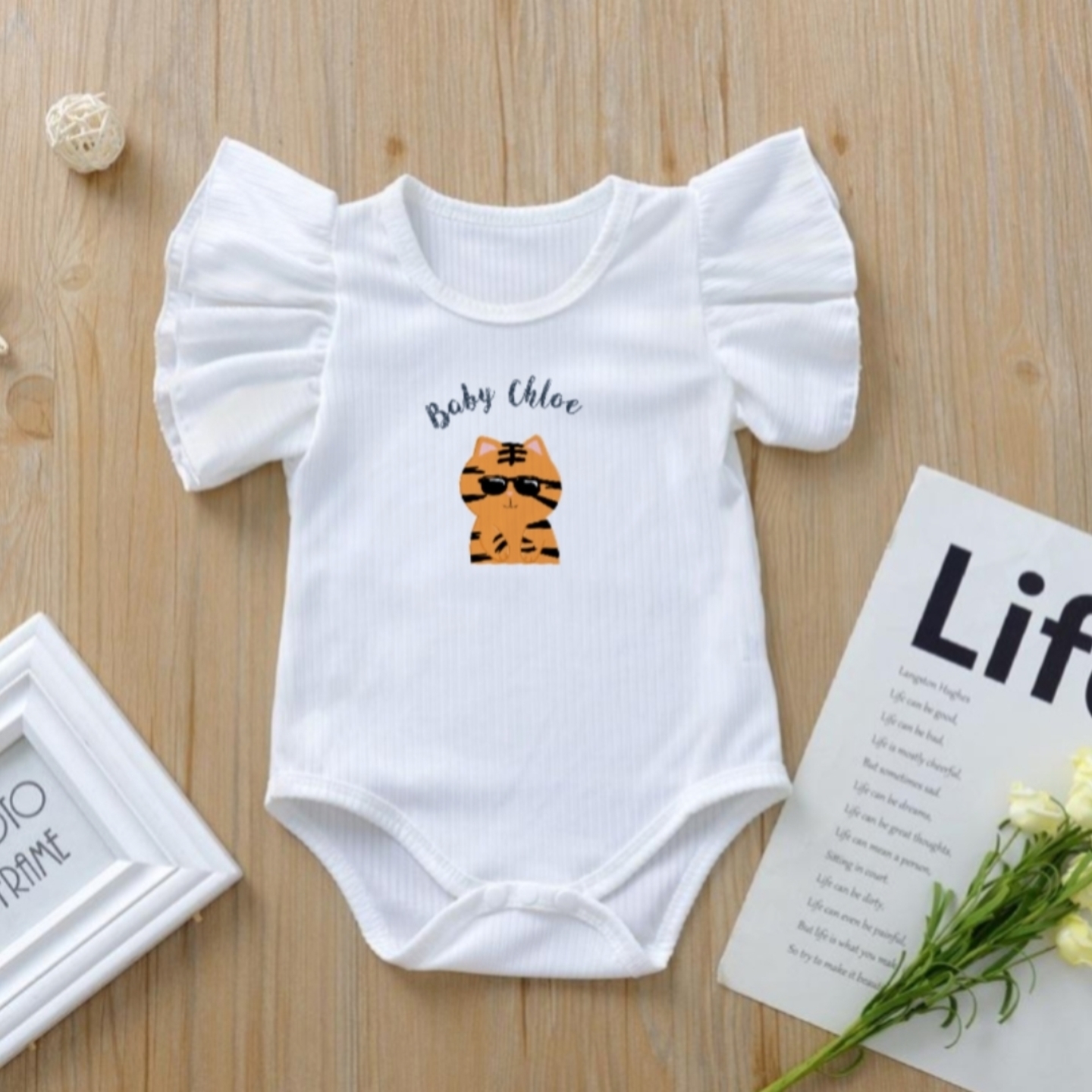 Year of the tiger baby romper with ruffles