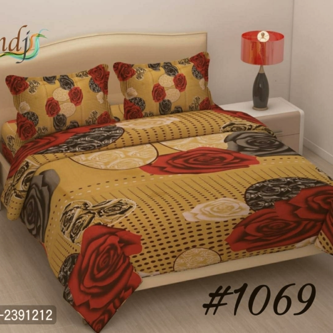 Multicolored Polycotton Graphic Printed King Size Bedsheets