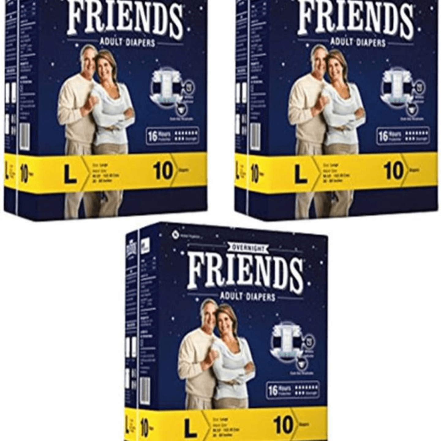 FRIENDS OVERNIGHT ADULT DIAPERS LARGE, PACK OF 3  30 Pcs., WITH UPTO 16 HOURS PROTECTION