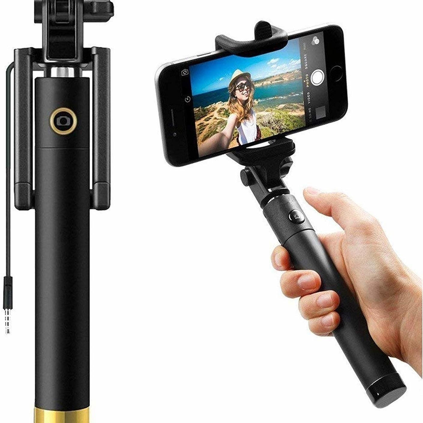 JonPrix Selfie Stick Portable Foldable Extendable Monopod with AUX Cable-Black