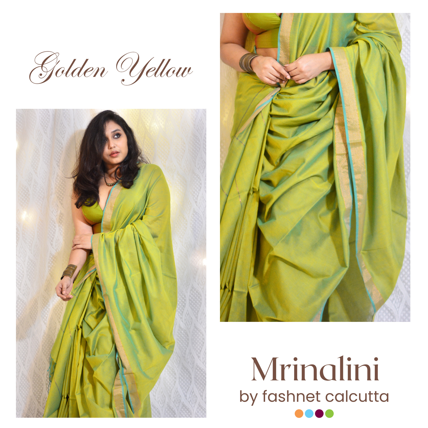 Mrinalini Golden Yellow Dual Tone Cotton Saree