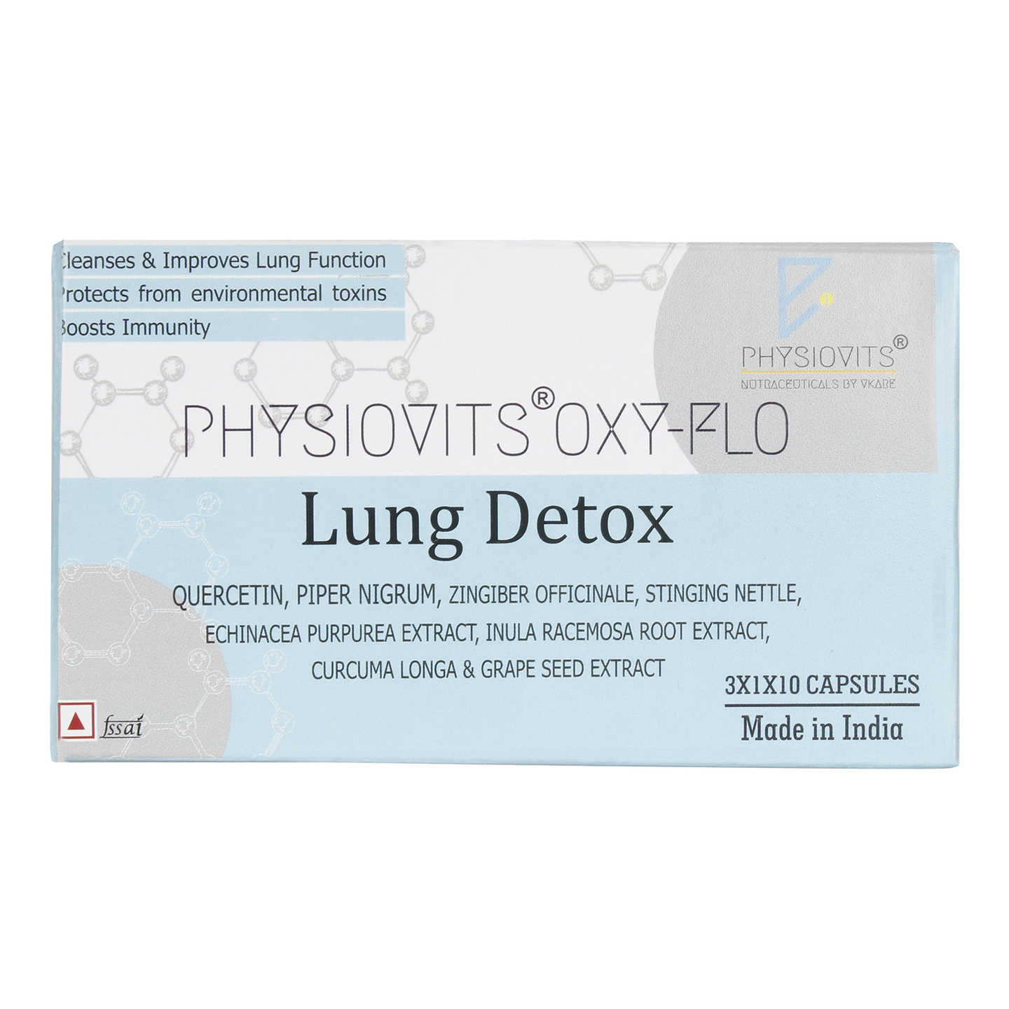 Physiovits OXY-FLO Lung Detox Softgel Capsule - 3 Strips of 10 Softgels - 30 Softgels Box