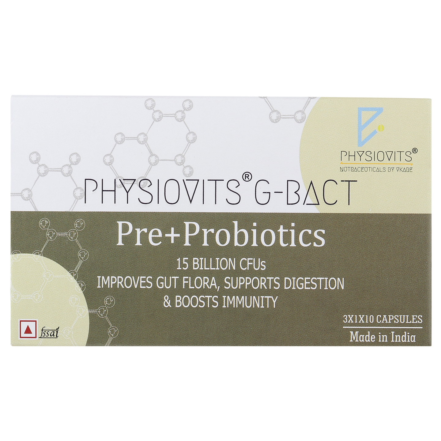 Physiovits G-BACT Pre and Probiotics Capsules - 3 Strips of 10 Capsules - 30 Capsules Box