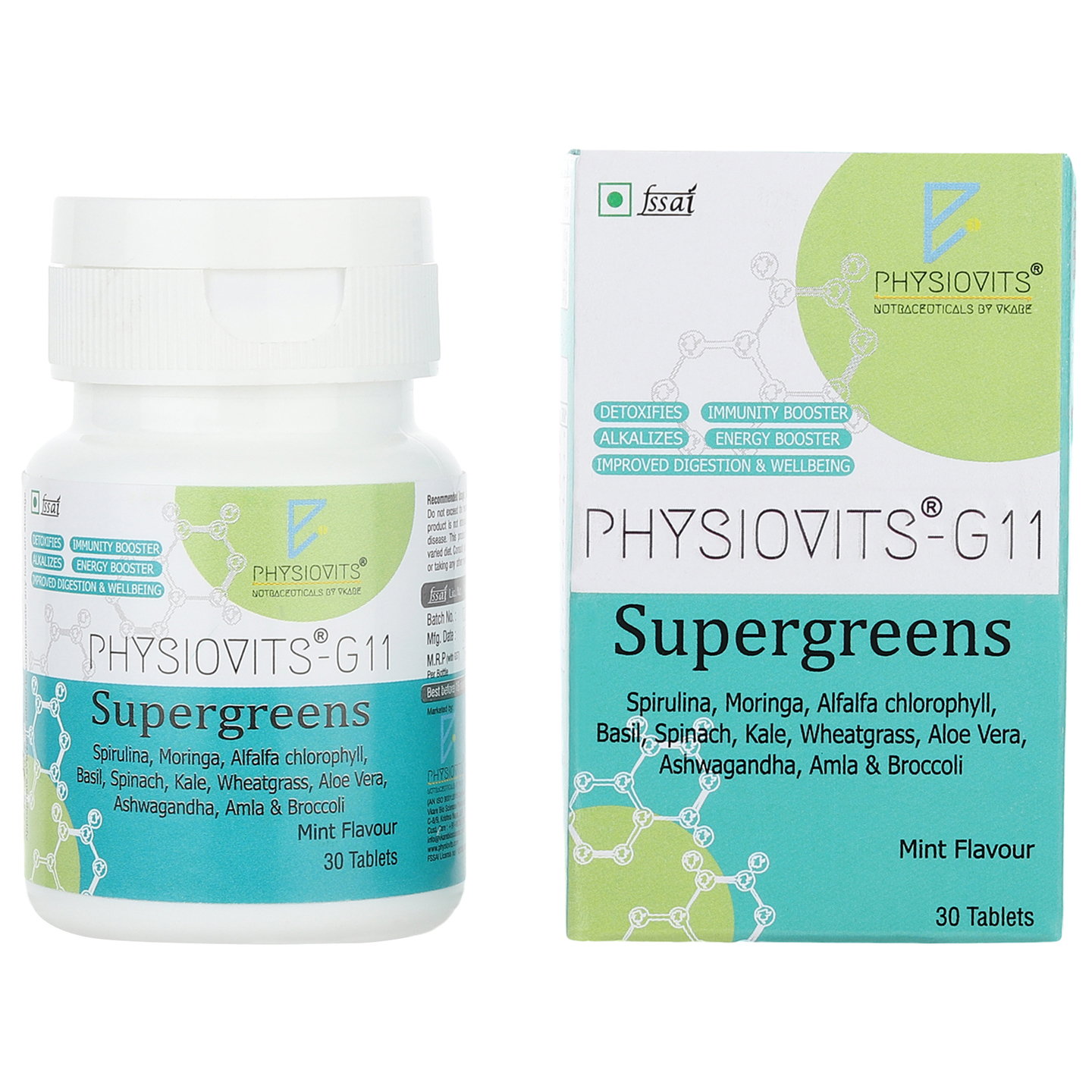 Physiovits G-11 Supergreens - Mint Flavour - Box of 30 Tablets