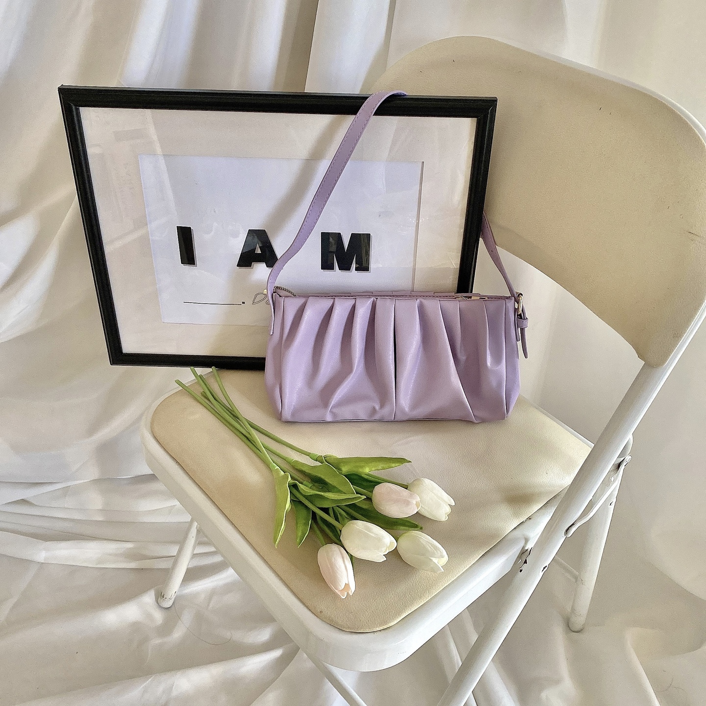 PLEATED SHOULDER BAG - PURPLE