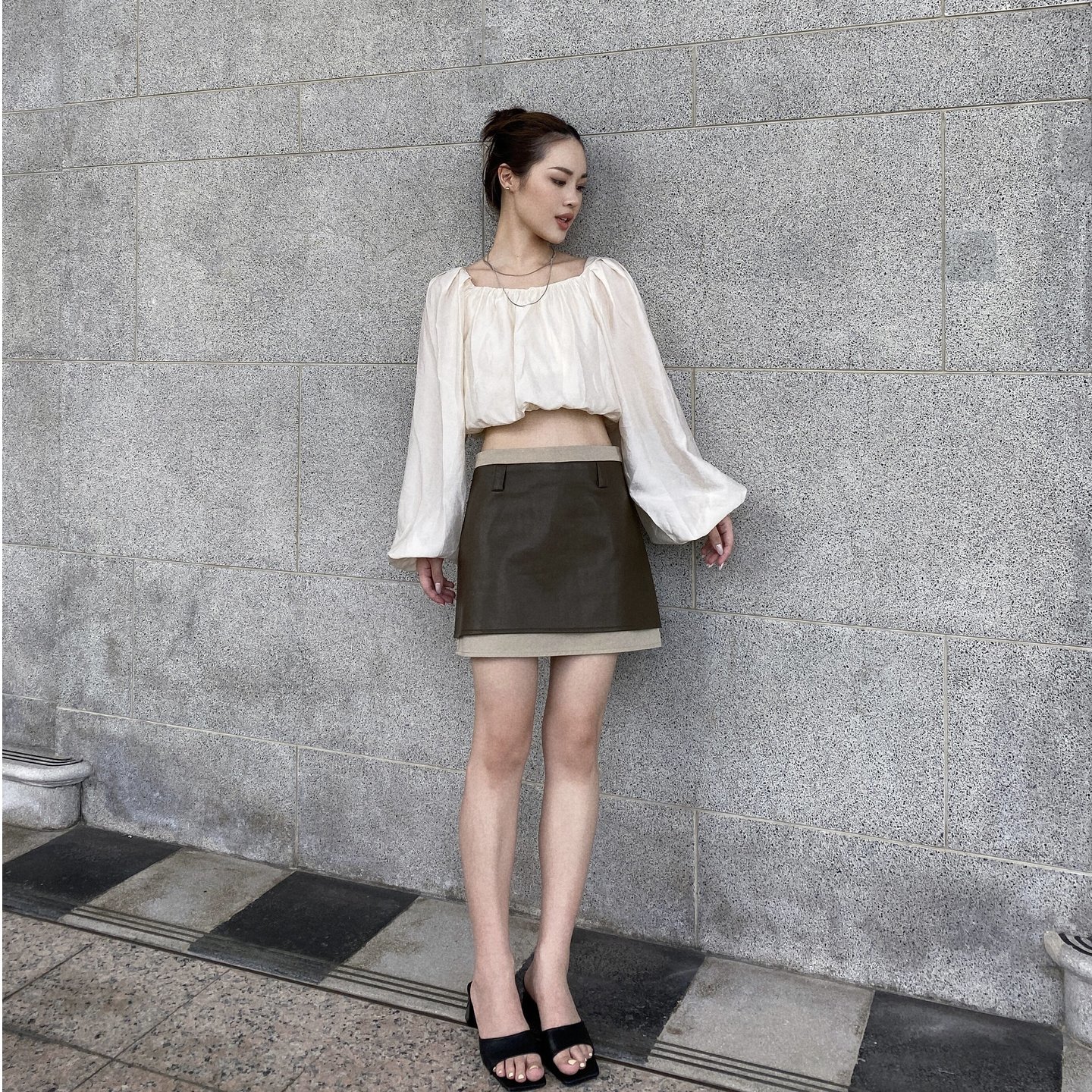  FAUX LEATHER WITH CONTRAST, BROWN