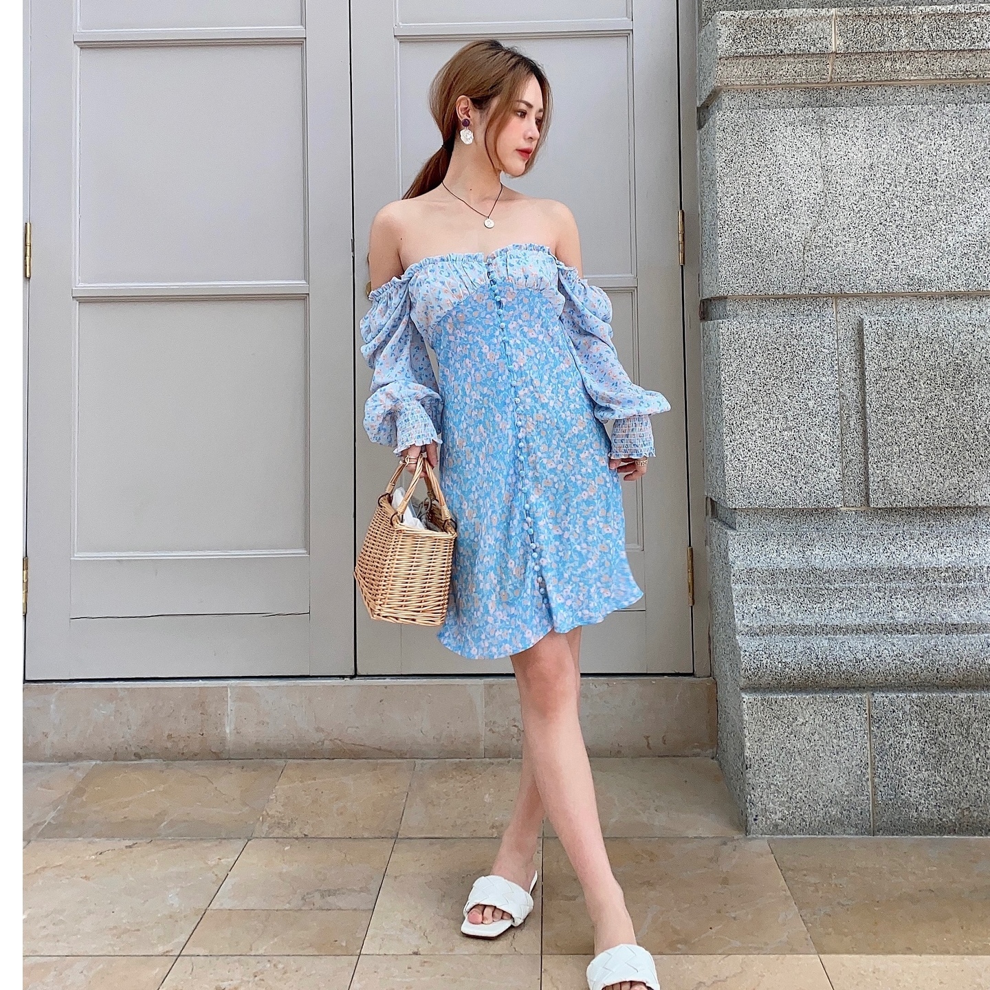 Blossom Mix Print Dress- Blue