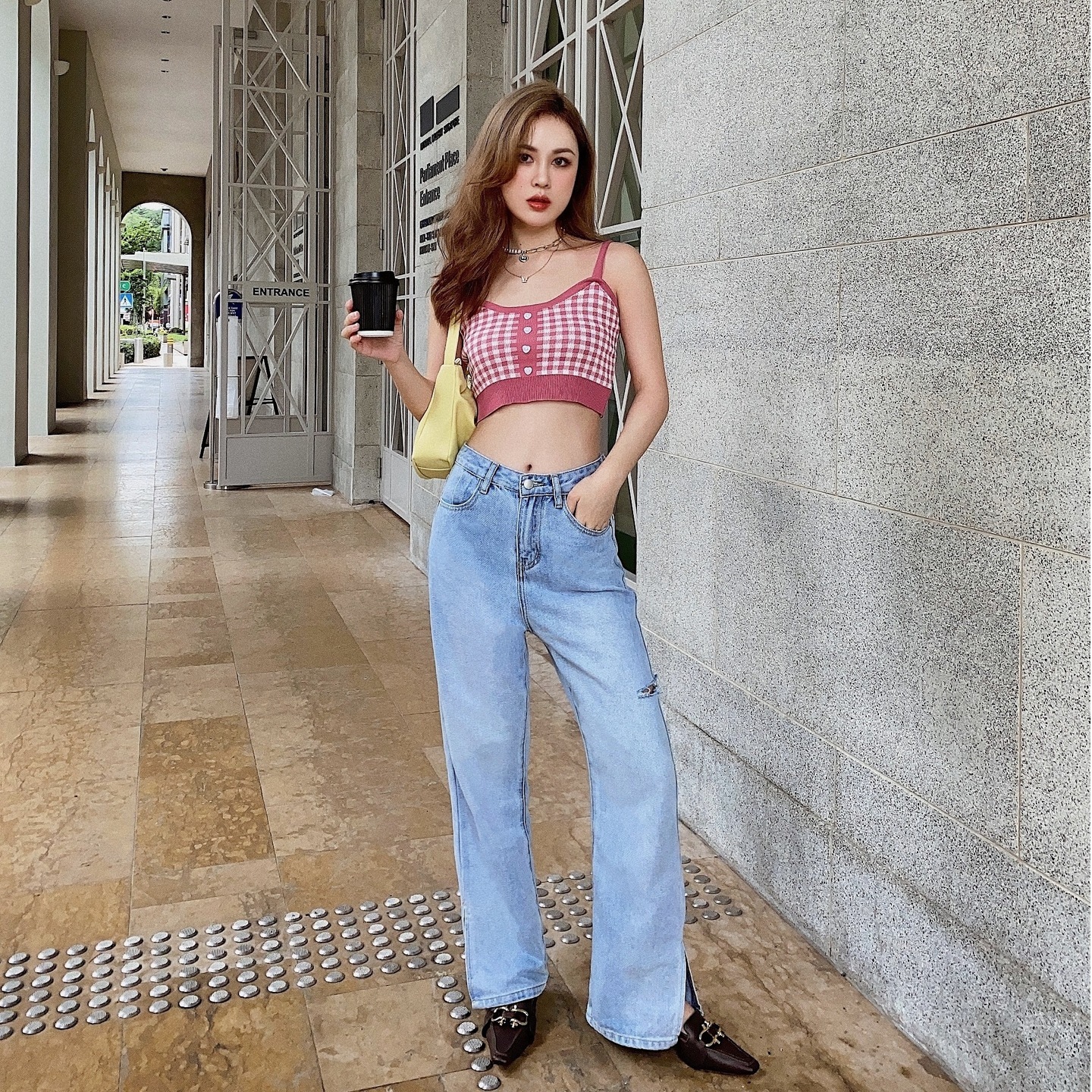 Plaid Knitted Crop Top