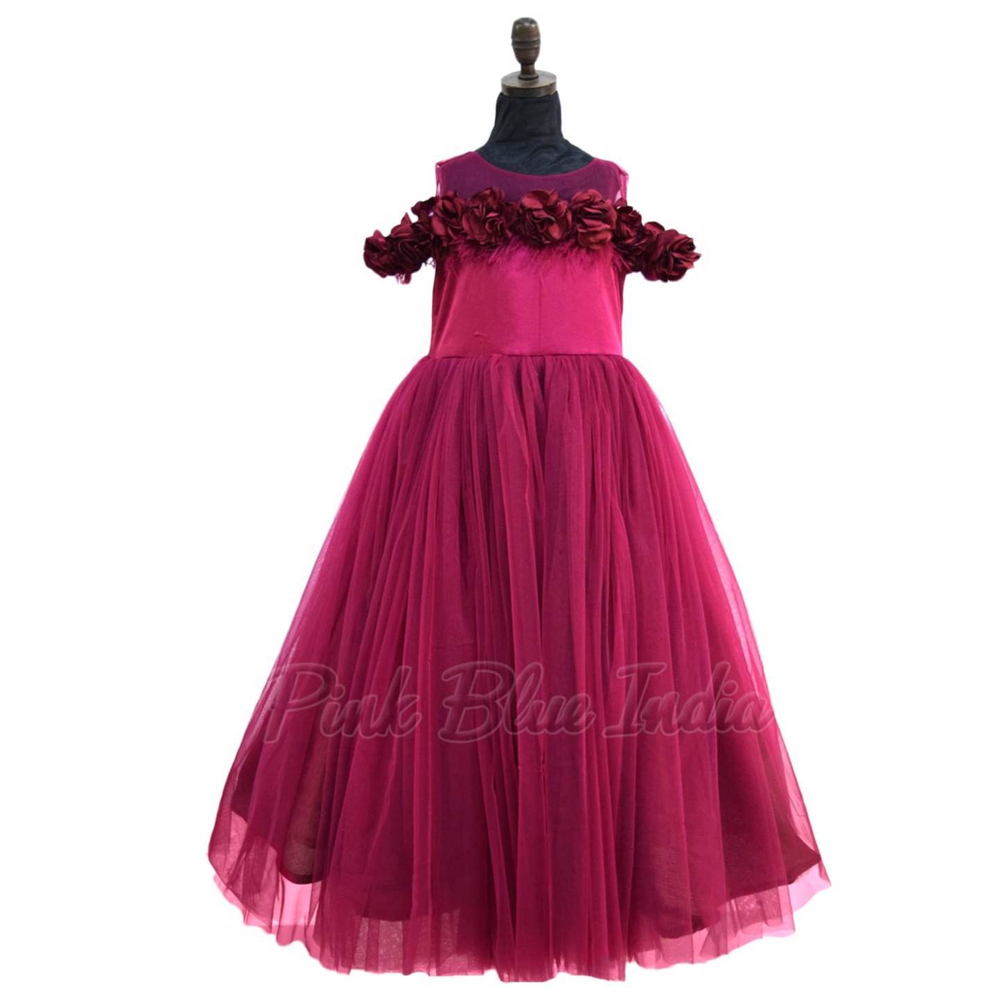 Buy Girls Plum Color Feathers Gown Online in India