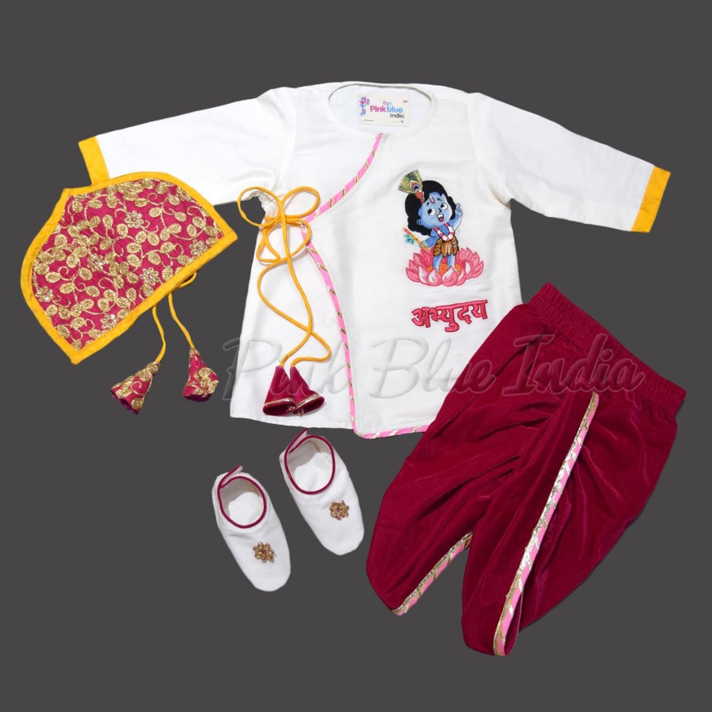 Baby Krishna Janmashtami Angrakha Dhoti Set with Mukut