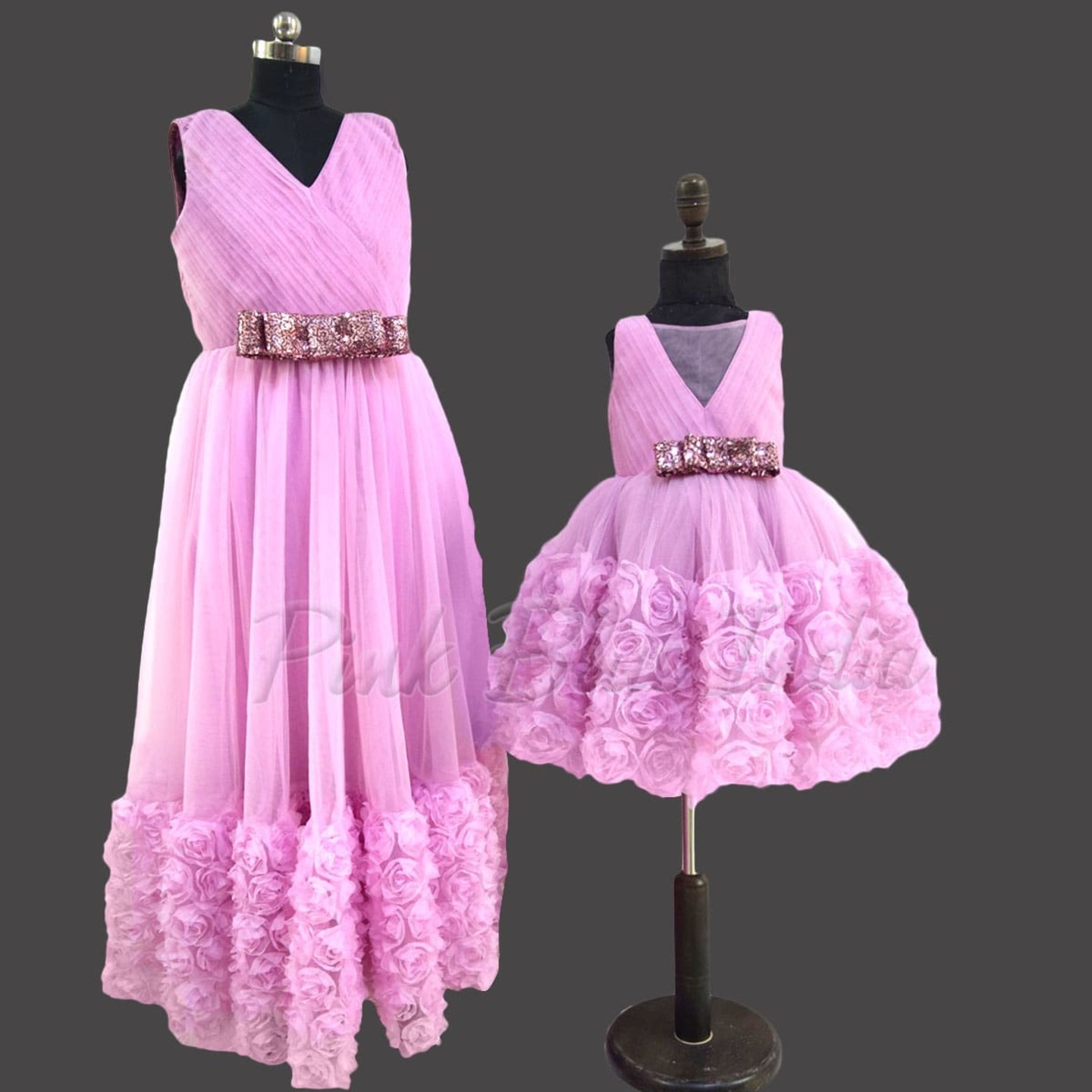 Mother Daughter Rosette Party Wear Dresses