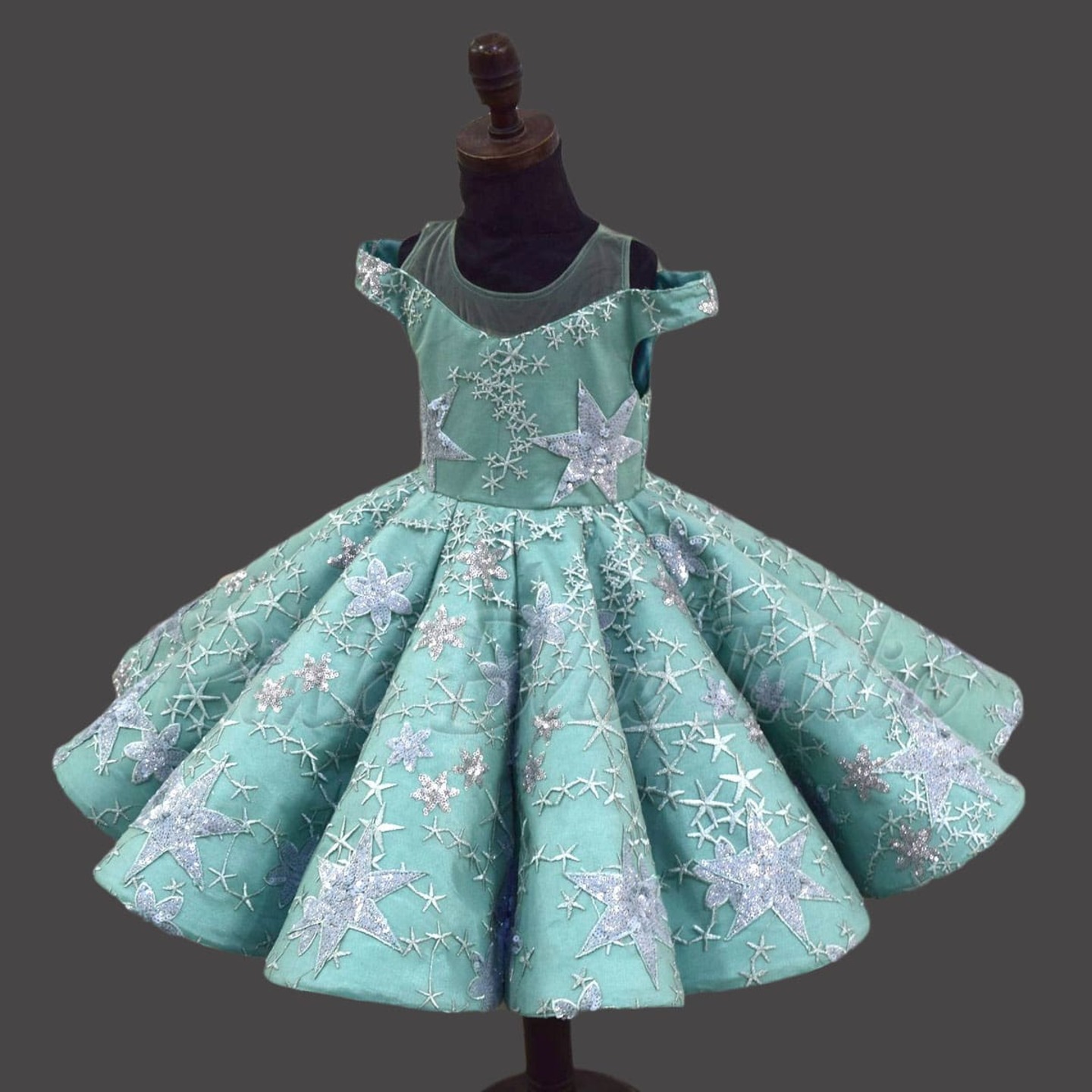 Buy Green Panel Ball Gown for Baby Girl Birthday