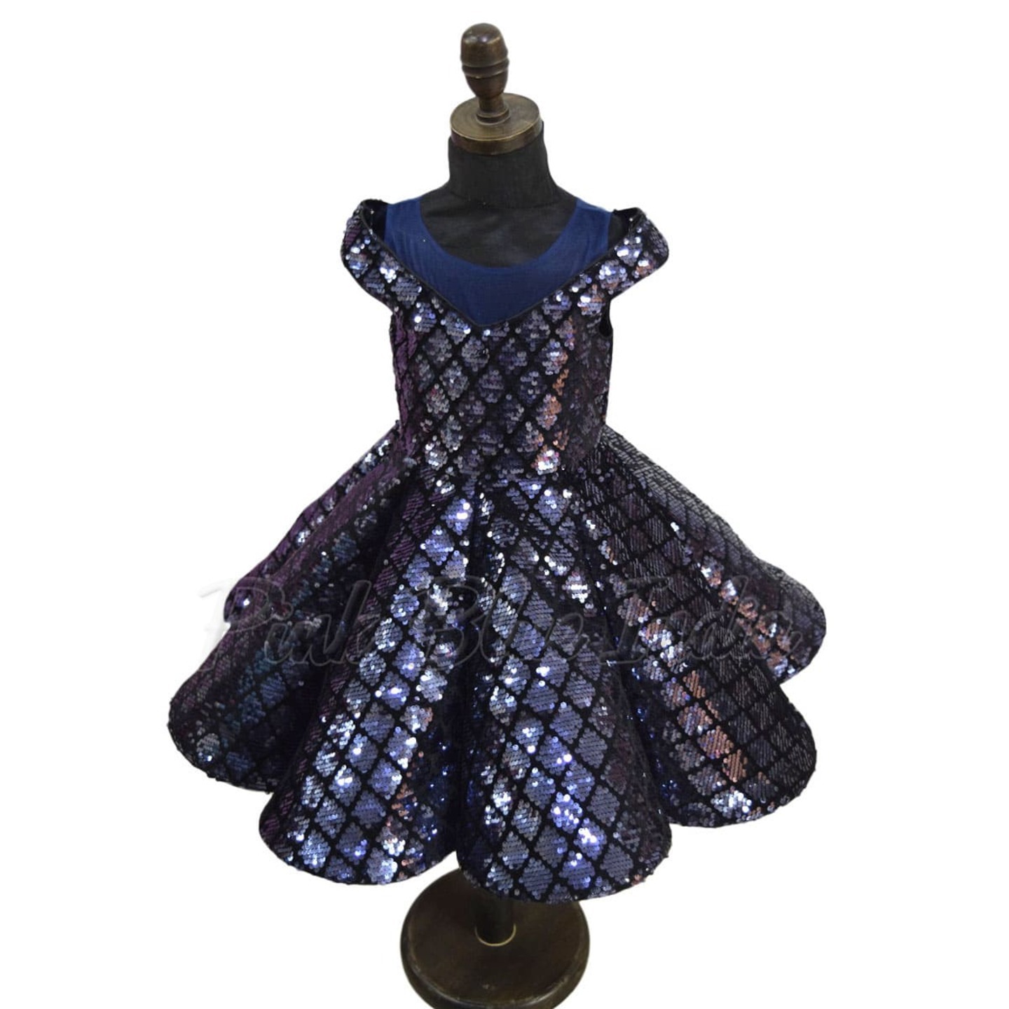 Blue Sequins Panel Party Wear Dress for Girls