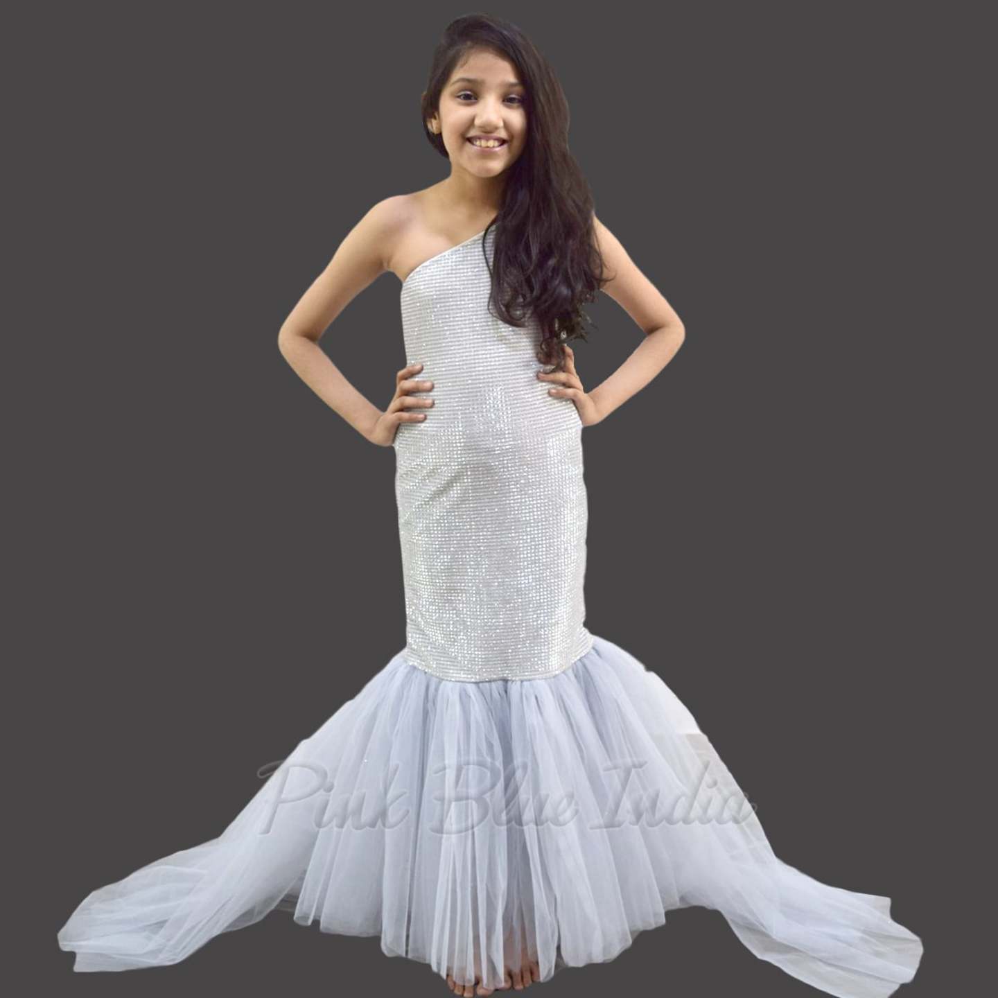 Lycra Silver Little Mermaid Style Dress Online in India