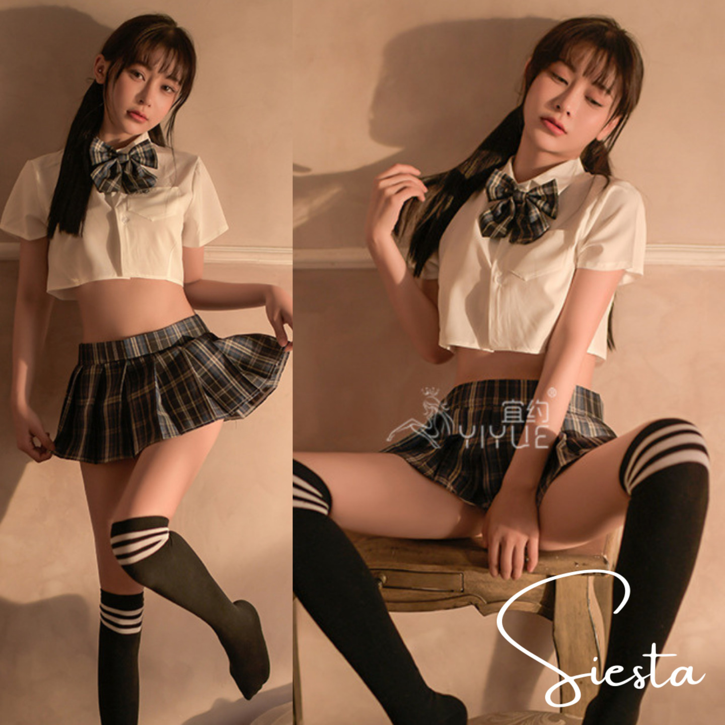 041 Japanese-style School Girl Mini Skirt with Bow Tie Kawaii Cute Girl Uniform