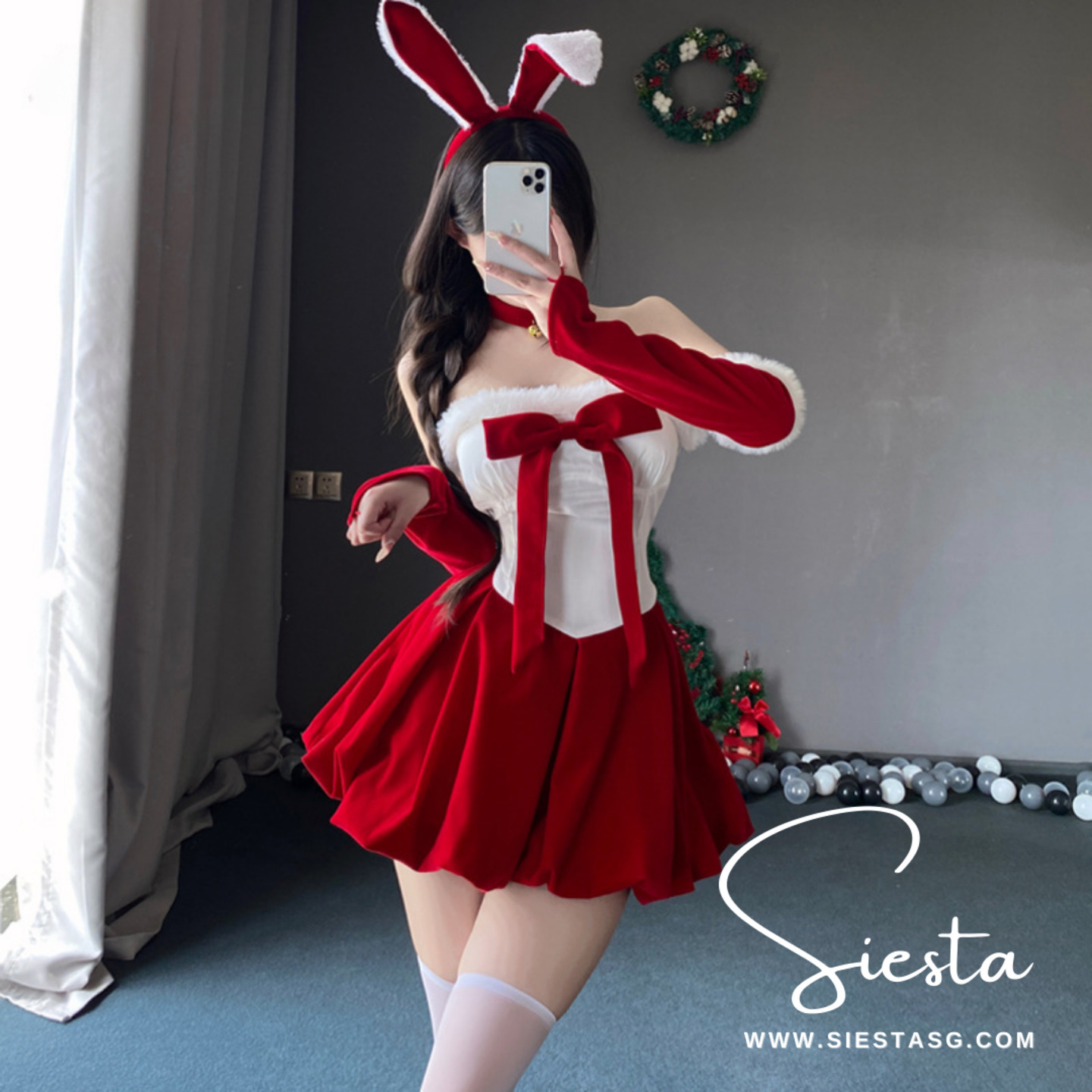 X009 Christmas Bunny Dress with Ribbon
