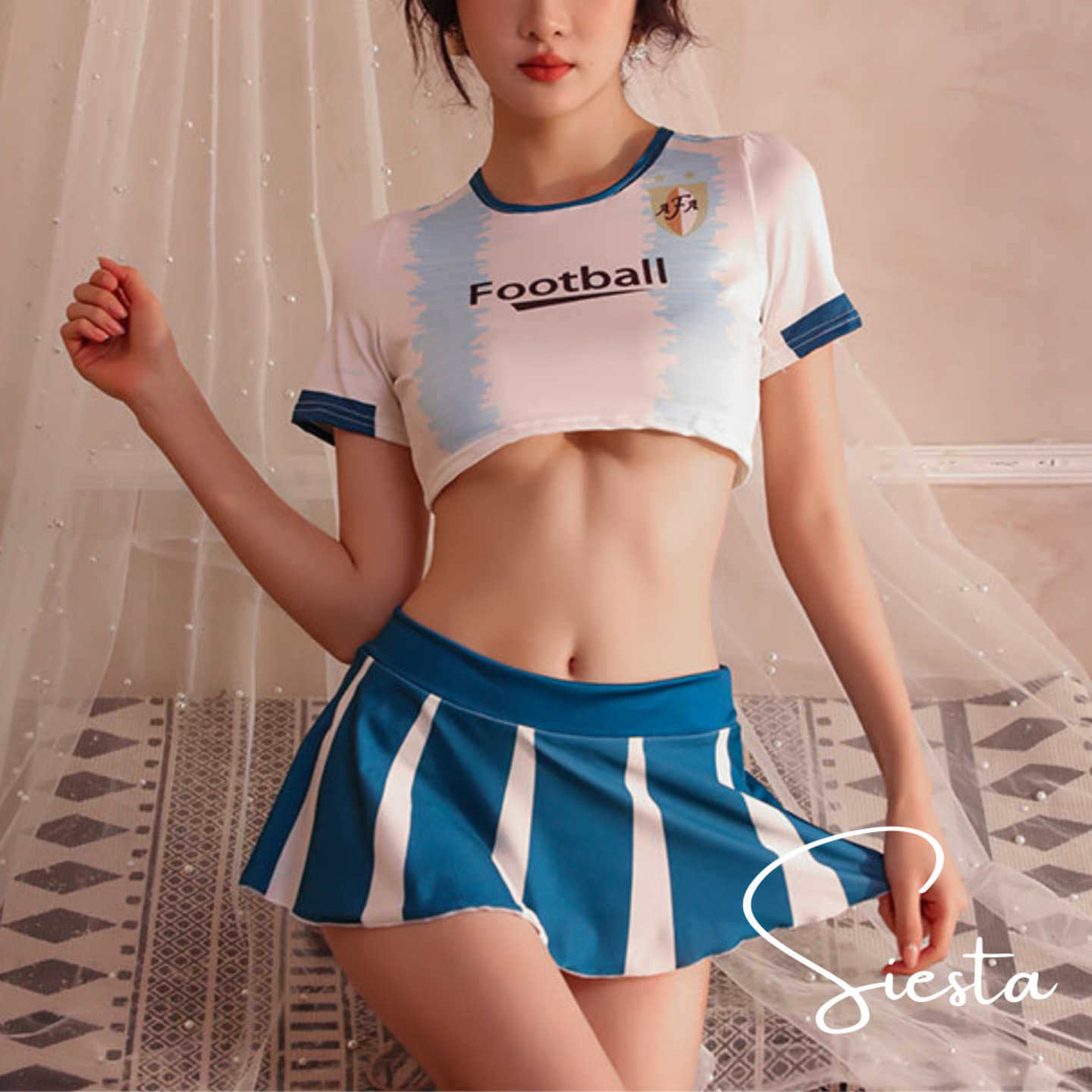F106 Sexy Football Cheerleader Crop Top with Skirt Set