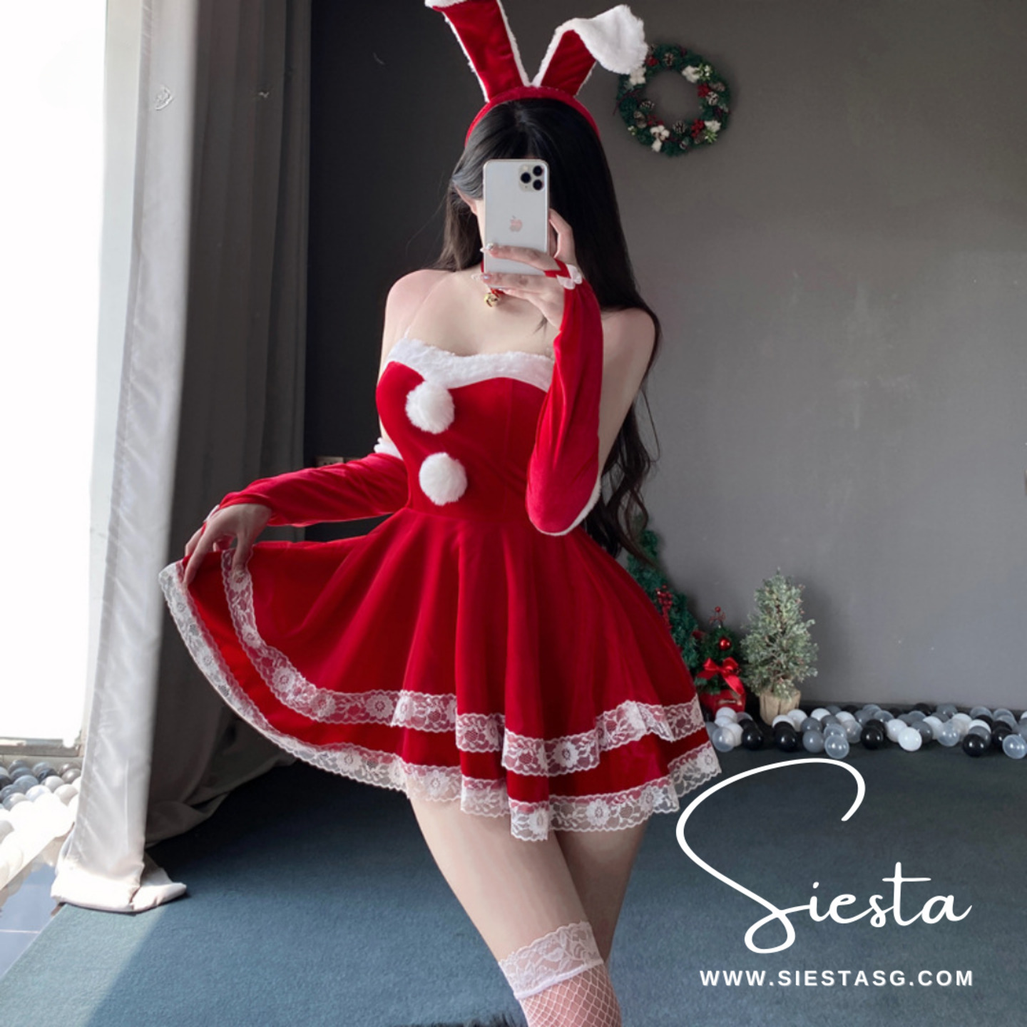 X007 Christmas Party Dress with Bunny Hairband