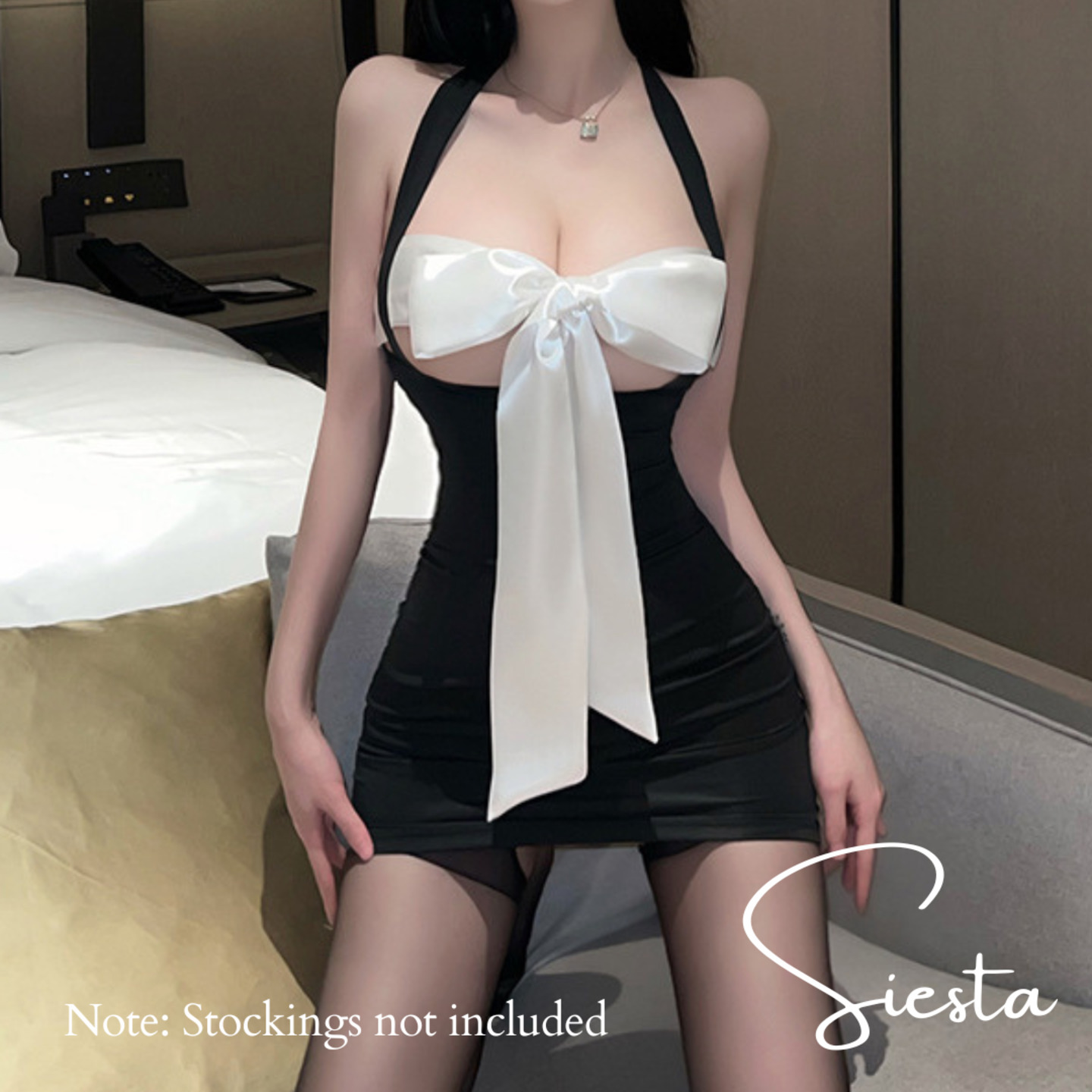 F081 Big Ribbon Secretary Hip Wrapped Dress