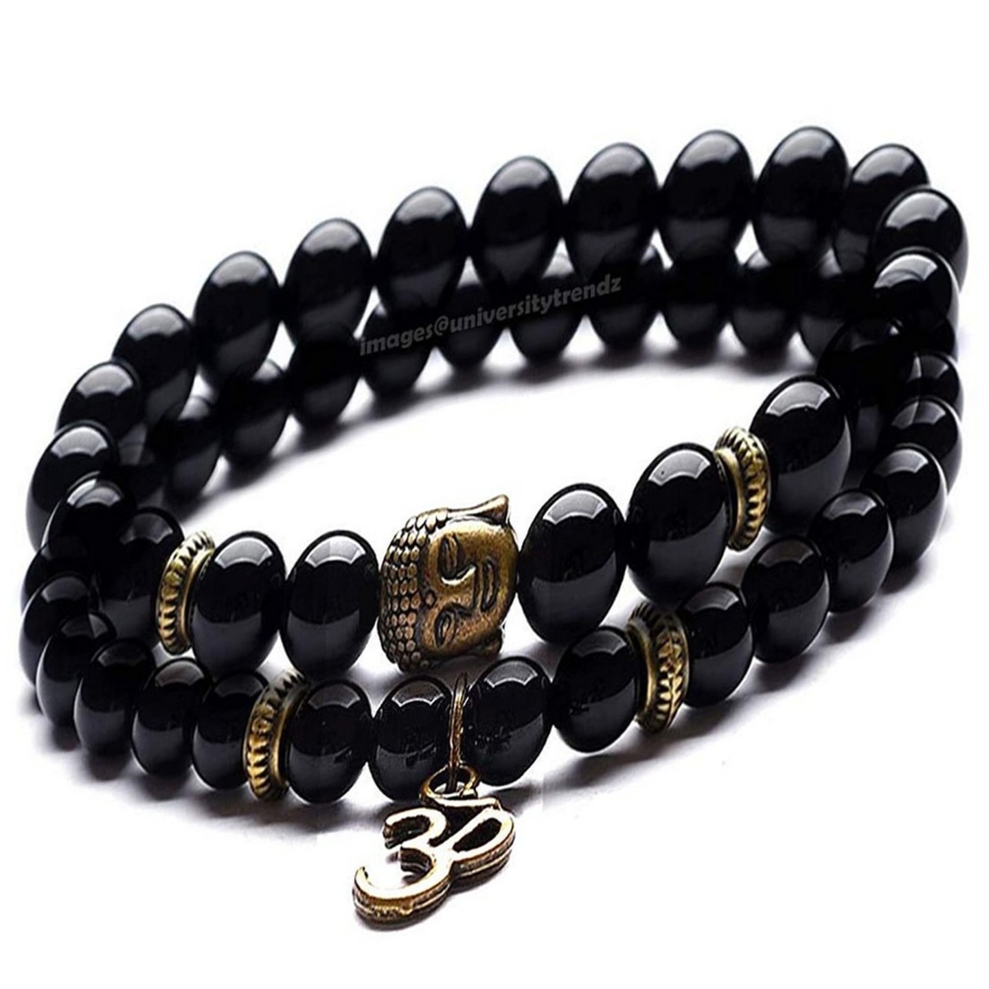 Avighna Arts 2 layer Black Beads Buddha and Om Bracelet