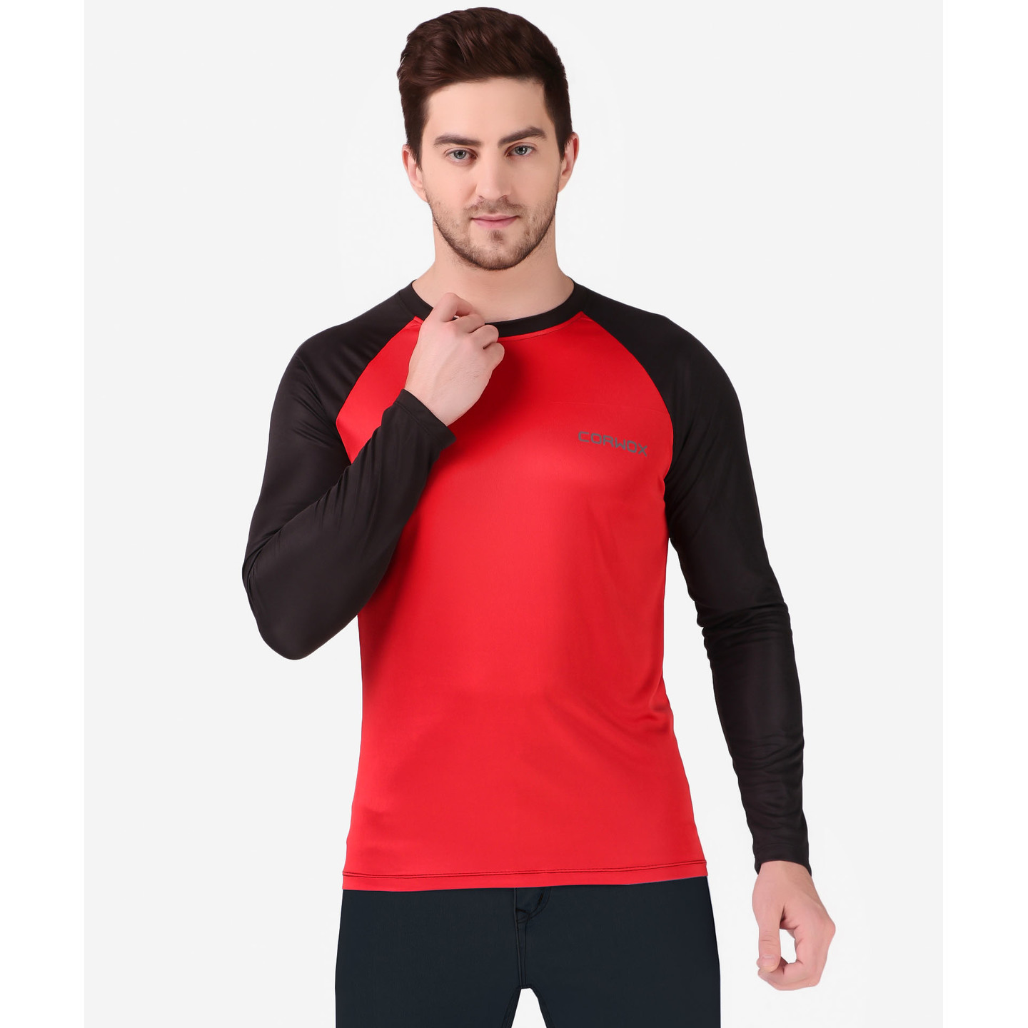 CORWOX Mens Red & Black Full Sleeves T-Shirt