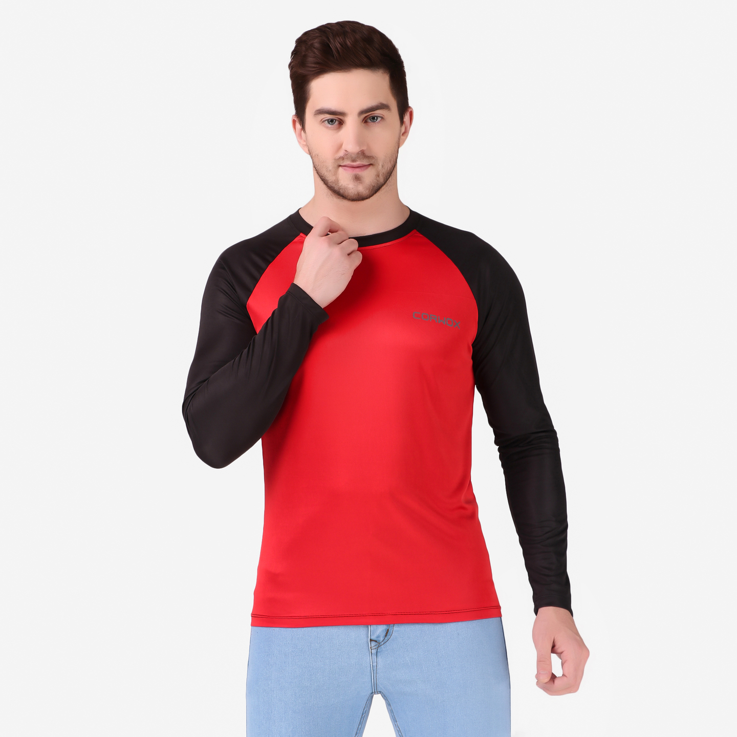 CORWOX Men's Red & Black Full Sleeves T-Shirt